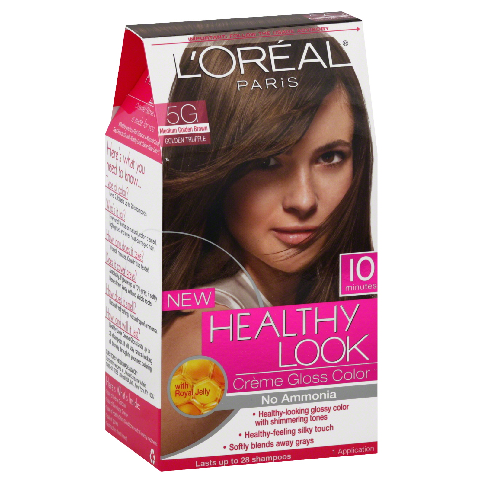 L'Oreal Healthy Look Hair Dye, Creme Gloss Color, Medium Golden Brown 5G, 1 application