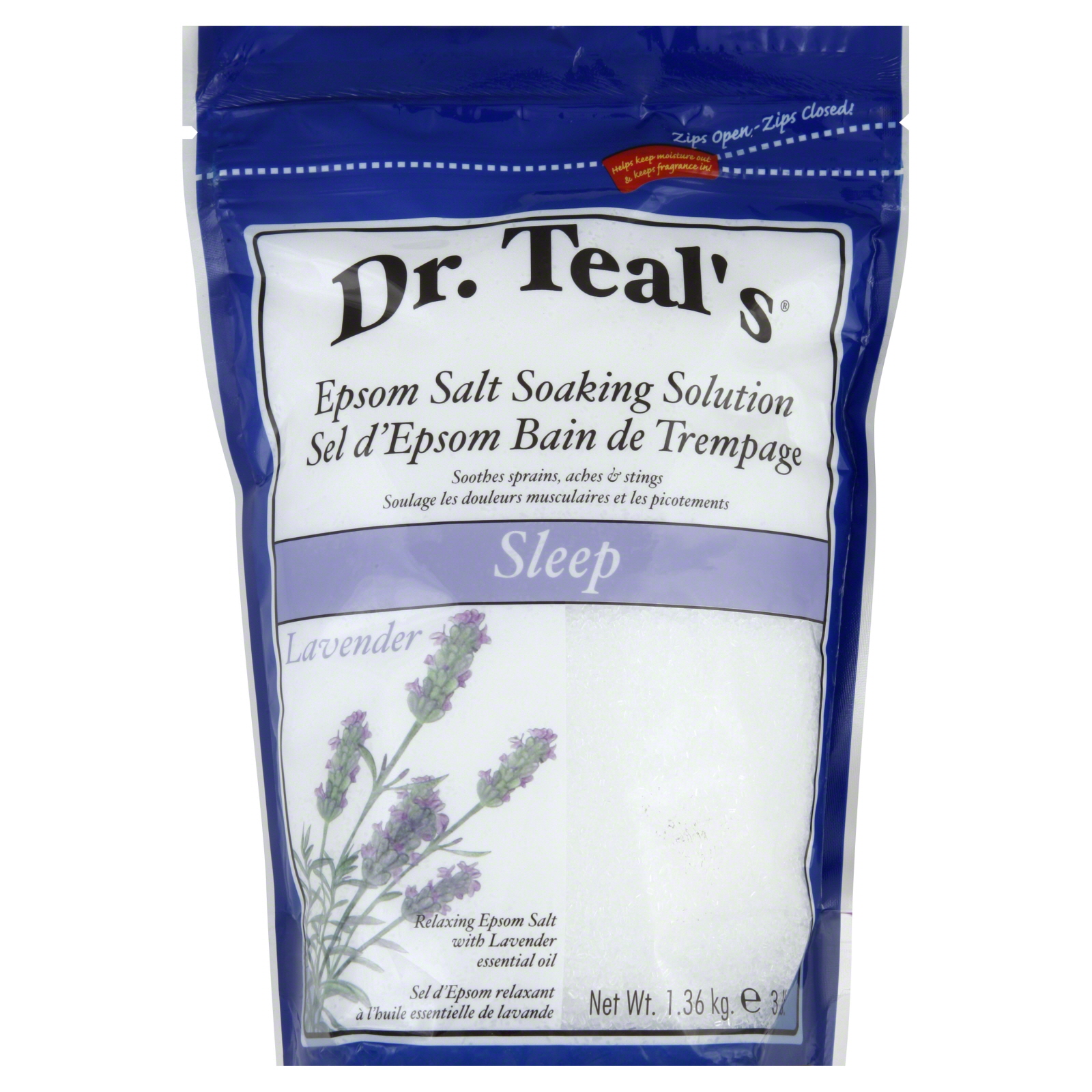 Dr. Teal's Sleep Epsom Salt, Soaking Solution, Lavender, 3 lb (1.36 kg)