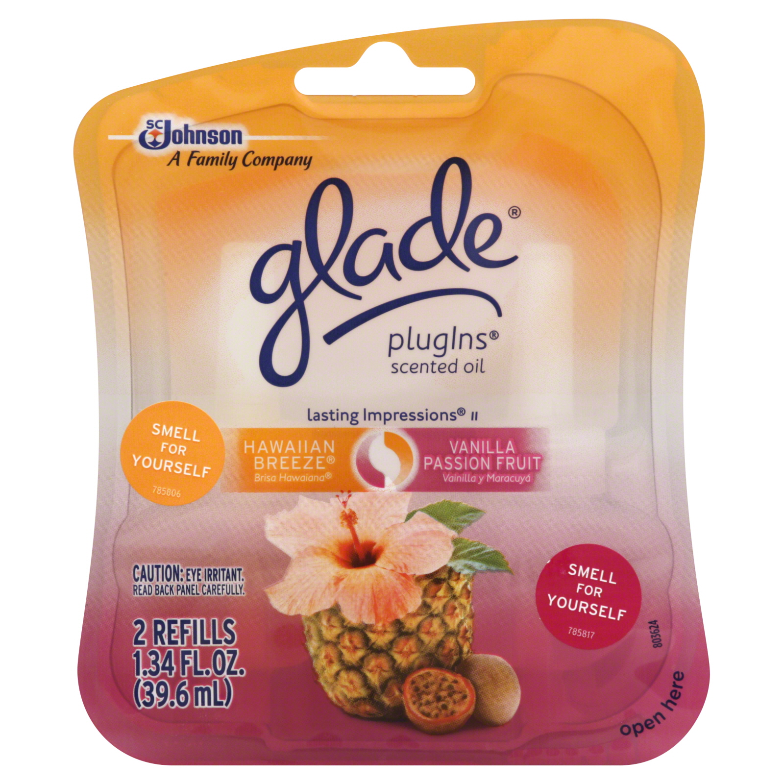 Glade PlugIns Scented Oil Refills, Hawaiian Breeze/Vanilla Passion Fruit, 1.42 fl oz (42 ml)