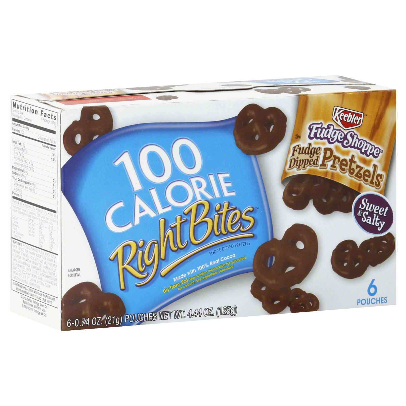 Keebler 100 Calorie Right Bites Fudge Shoppe Pretzels, Fudge Dipped 6 - 0.74 oz (21 g) pouches [4.44 oz (125 g)]