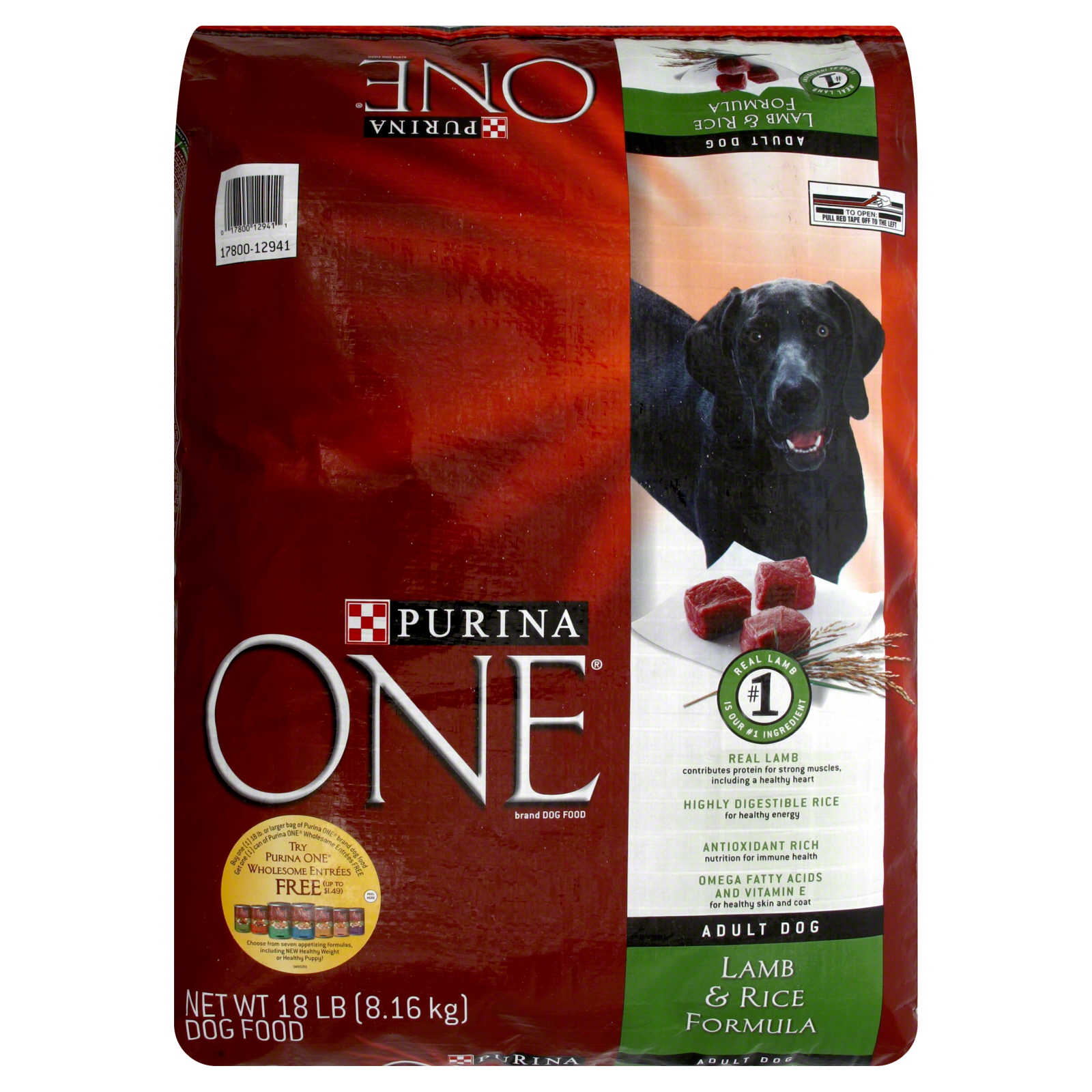 Purina ONE Dog Food, Lamb & Rice Formula, 18 lb (8.16 kg)