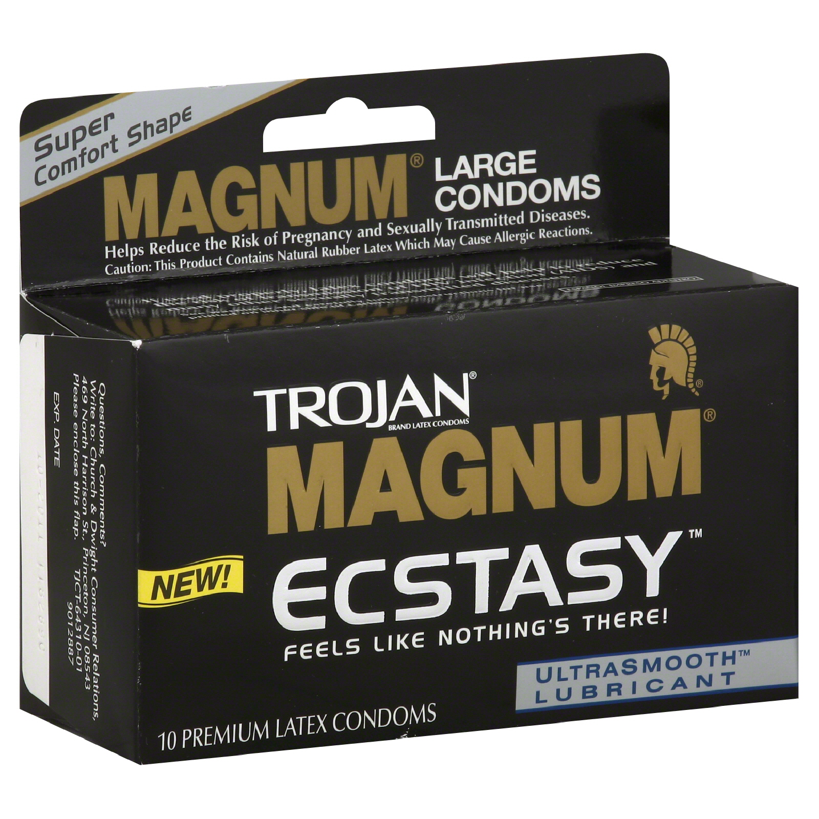 Trojan Magnum Ecstasy Condoms, Premium Latex, UltraSmooth Lubricant, Large, 10 condoms