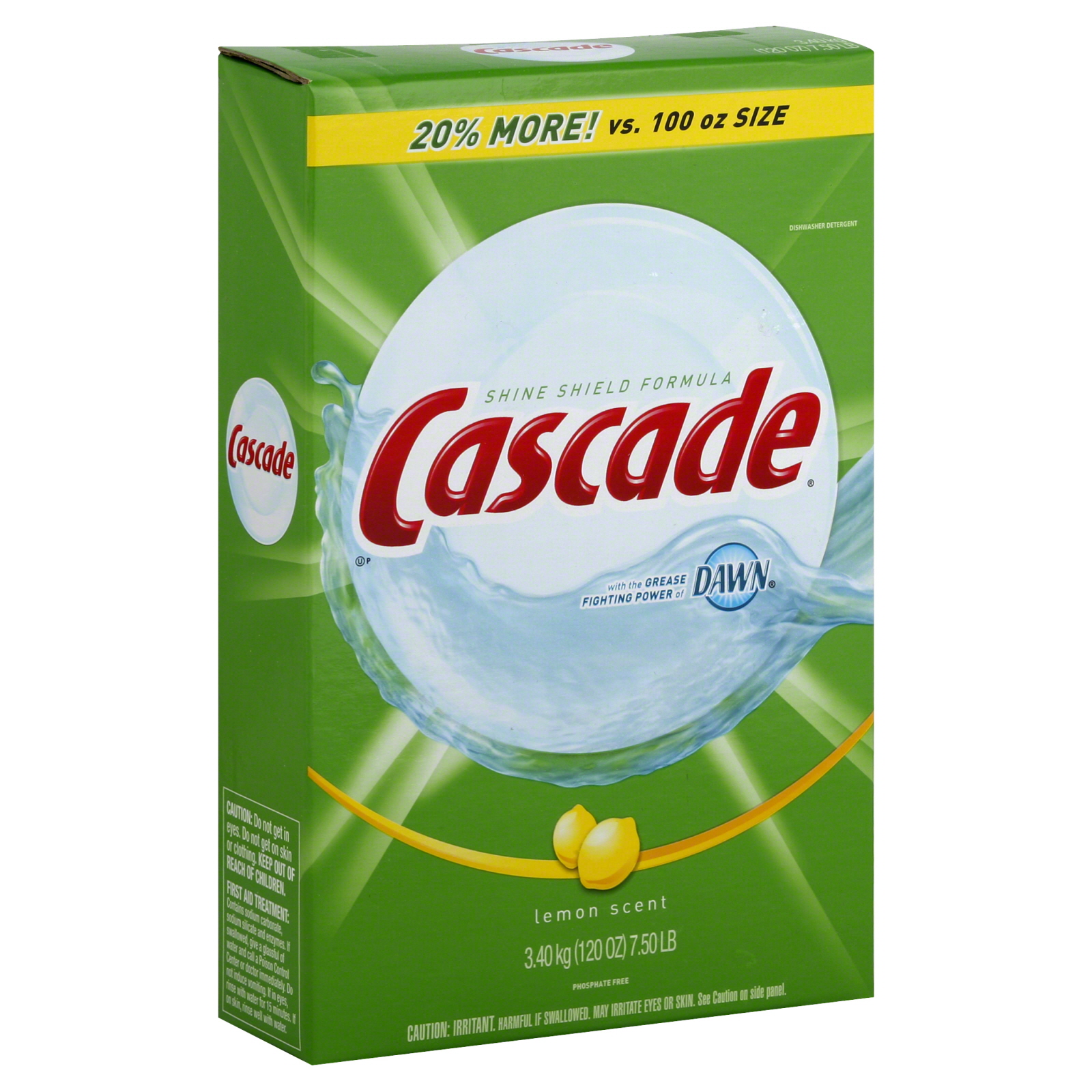 Cascade Dishwasher Detergent, Lemon Scent 120 oz (3.40 kg) 7.50 lb