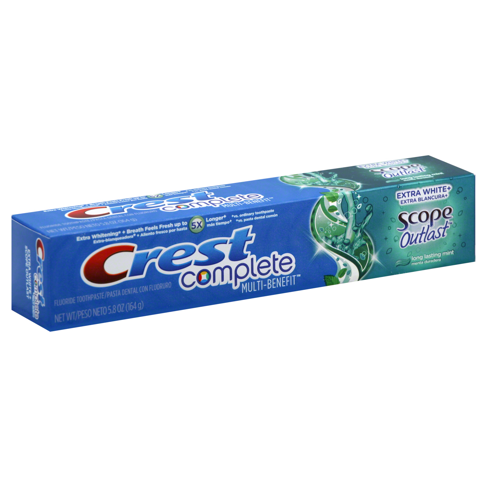 Crest Extra White Plus Scope Outlast Toothpaste, Fluoride, Long Lasting Mint, 5.8 oz (164 g)