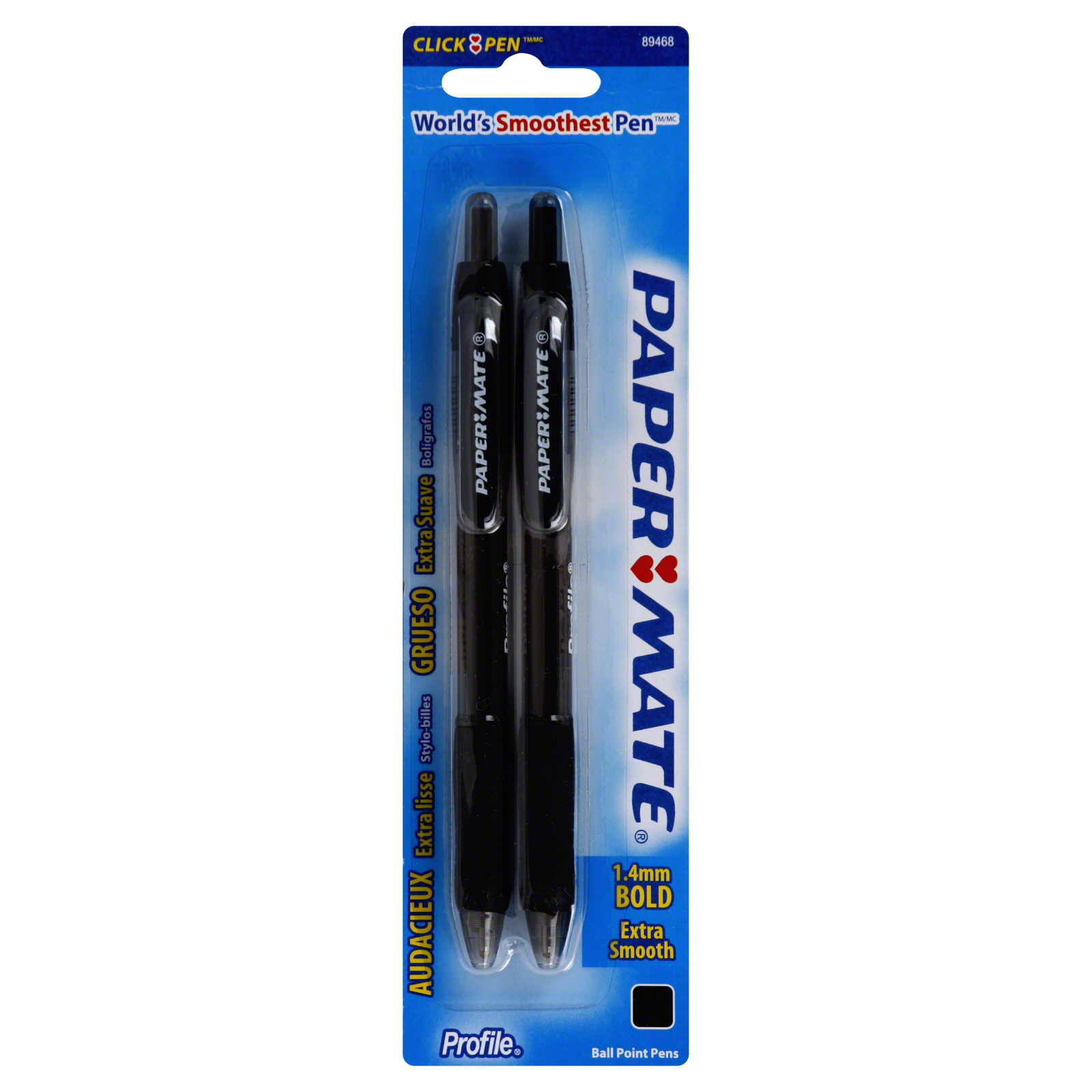 Paper-Mate Click-Pen Profile Ball Point Pen, Bold (1.4 mm), Black Ink, 2 pens