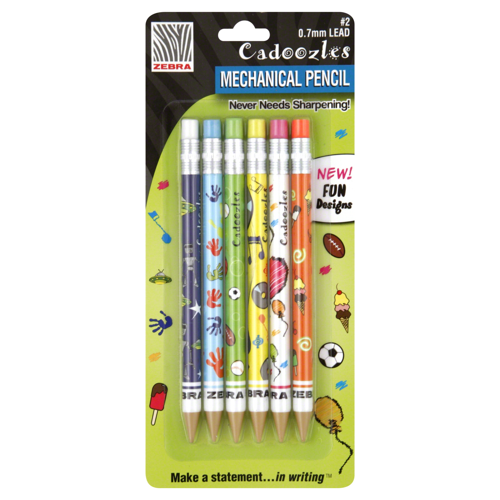 Zebra Cadoozles Pencils, Mechanical, No. 2, 6 pencils
