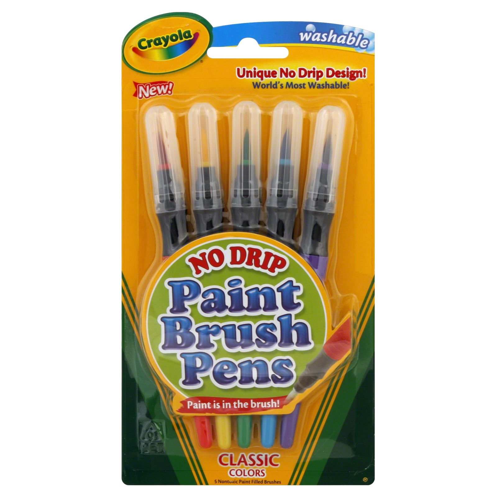 Crayola Paint Brush Pens, No Drip, Classic Colors, 5 brushes