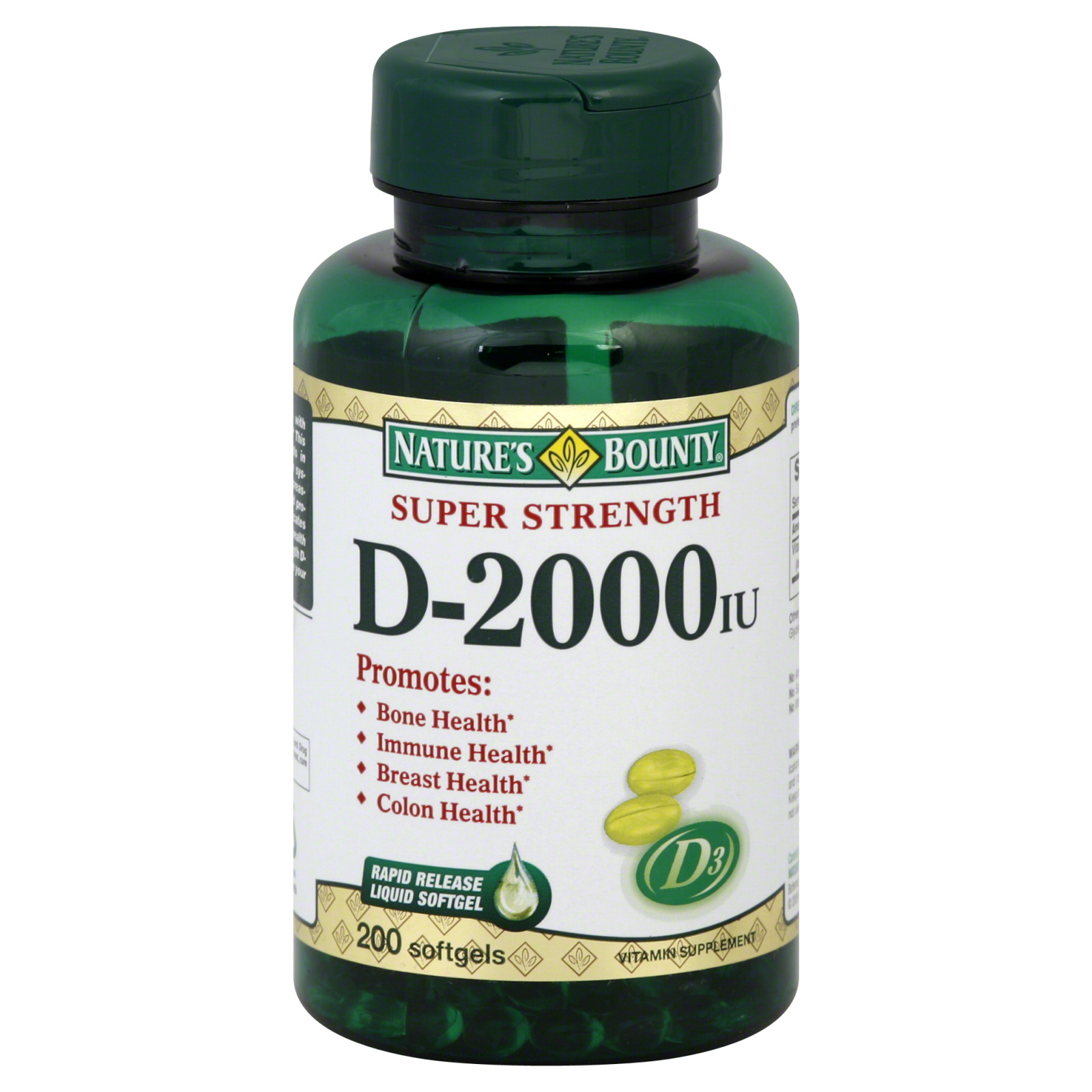 Natures Bounty Super Strength D-2000 IU Softgels 200 ea Natures Bounty Super Strength D-2000 IU Softgels 200 ea
