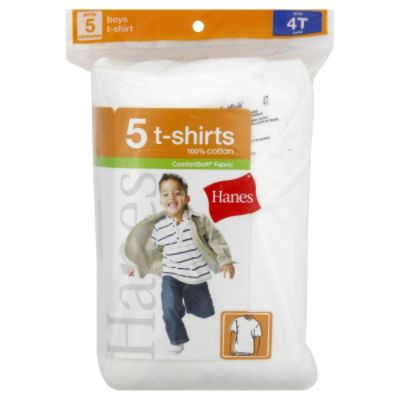 Hanes Boys Tagless ComfortSoft T-Shirts - 5 Shirts, Size: 4T, White Hanes Boys Tagless ComfortSoft T-Shirts - 5 Shirts, Size: 4T, White