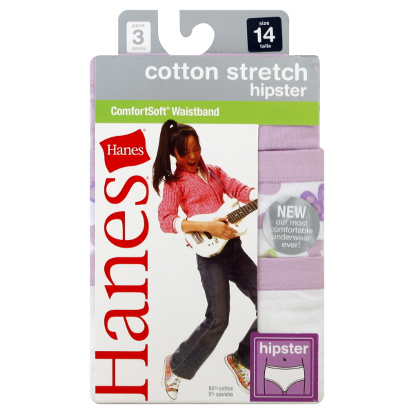 Hanes Girl's 3-Pack Stretch Cotton Hipster Panties