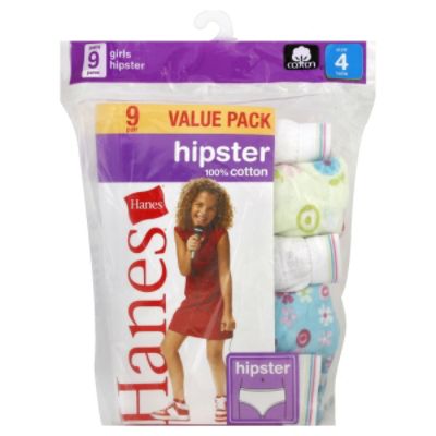 Hanes Girls' 9-Pack Hipster Panties - Hearts & Plaid