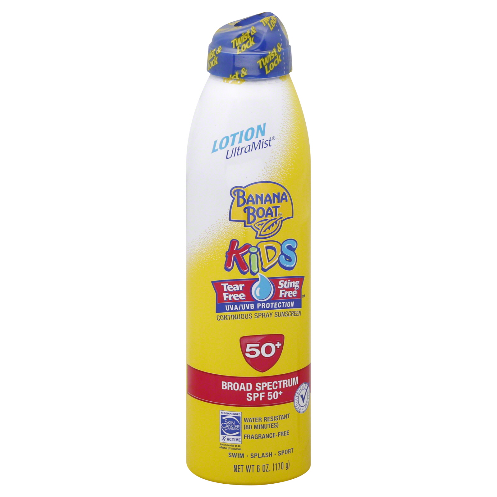 Banana Boat UltraMist Kids Sunscreen, Continuous Spray, Tear Free, Lotion, SPF 50, 6 oz (170 g)
