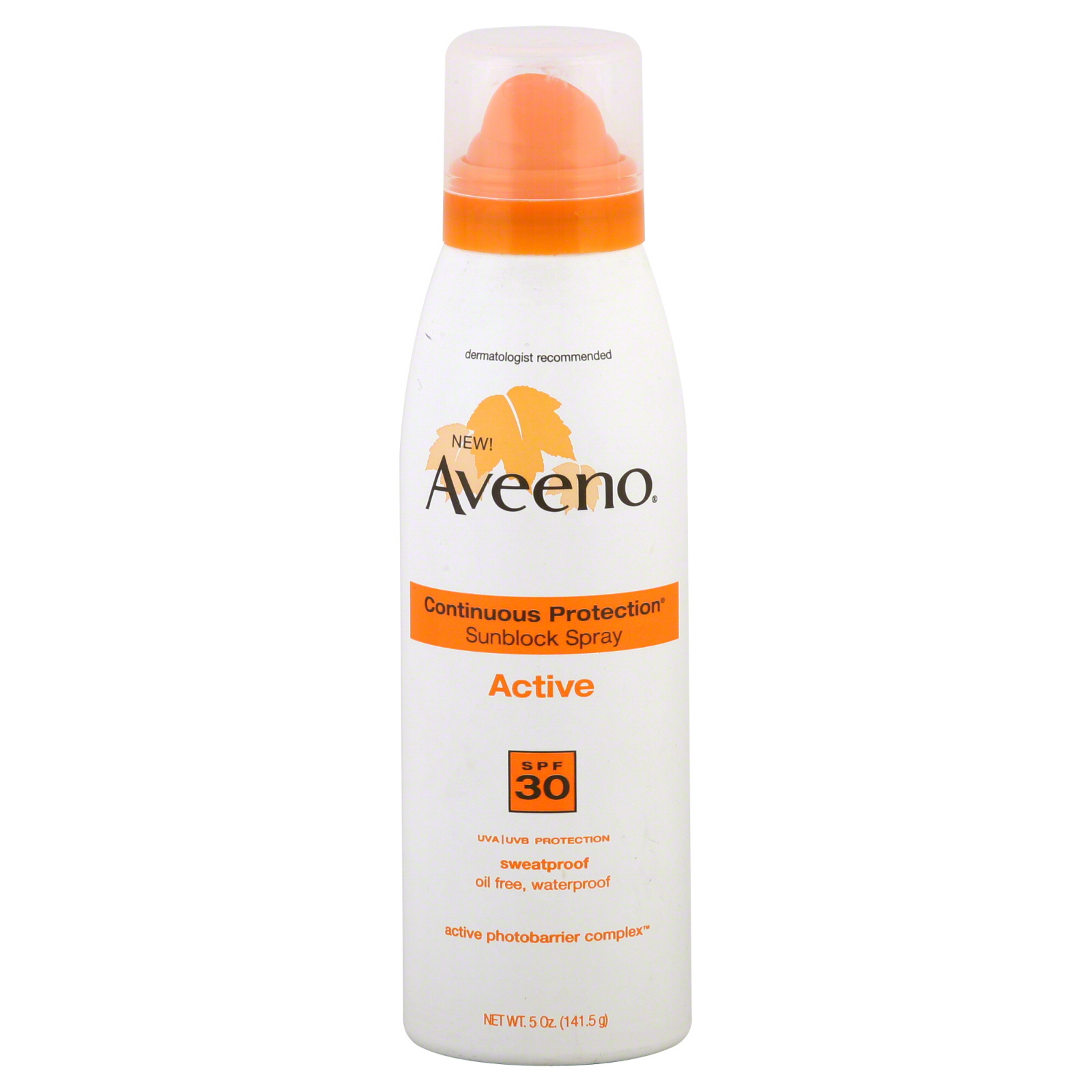 Aveeno Active Sunblock Spray, Continuous Protection, SPF 30, 5 oz (141.5 g)
