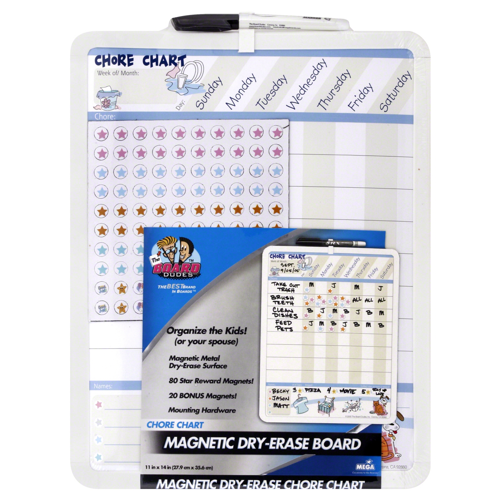 The Board Dudes 2254884 Dry-Erase Board, Magnetic, Chore Chart, 1 board