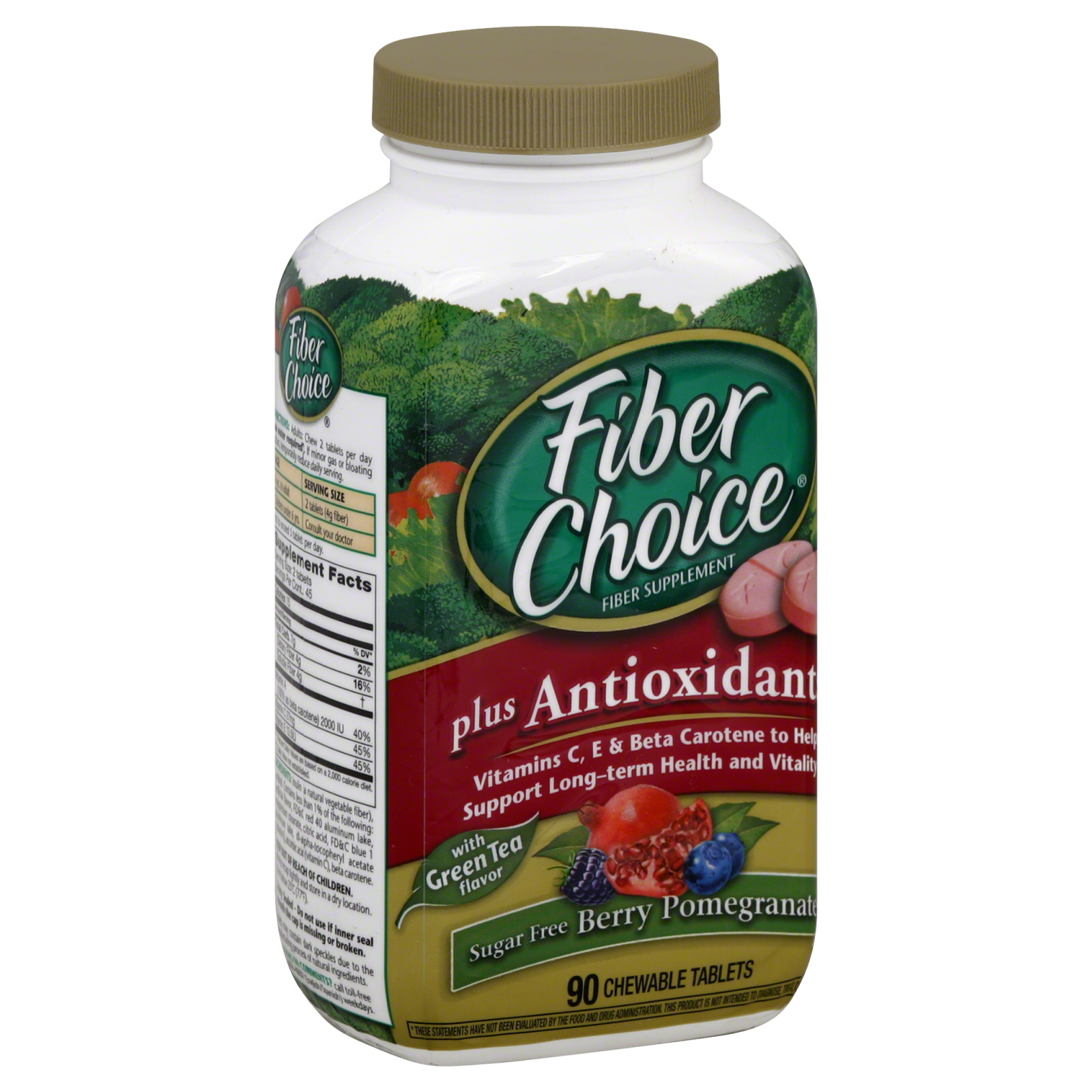 Fiber Choice Fiber Supplement, Plus Antioxidants, Sugar Free Berry Pomegranate, Chewable Tablets, 90 chewable tablets