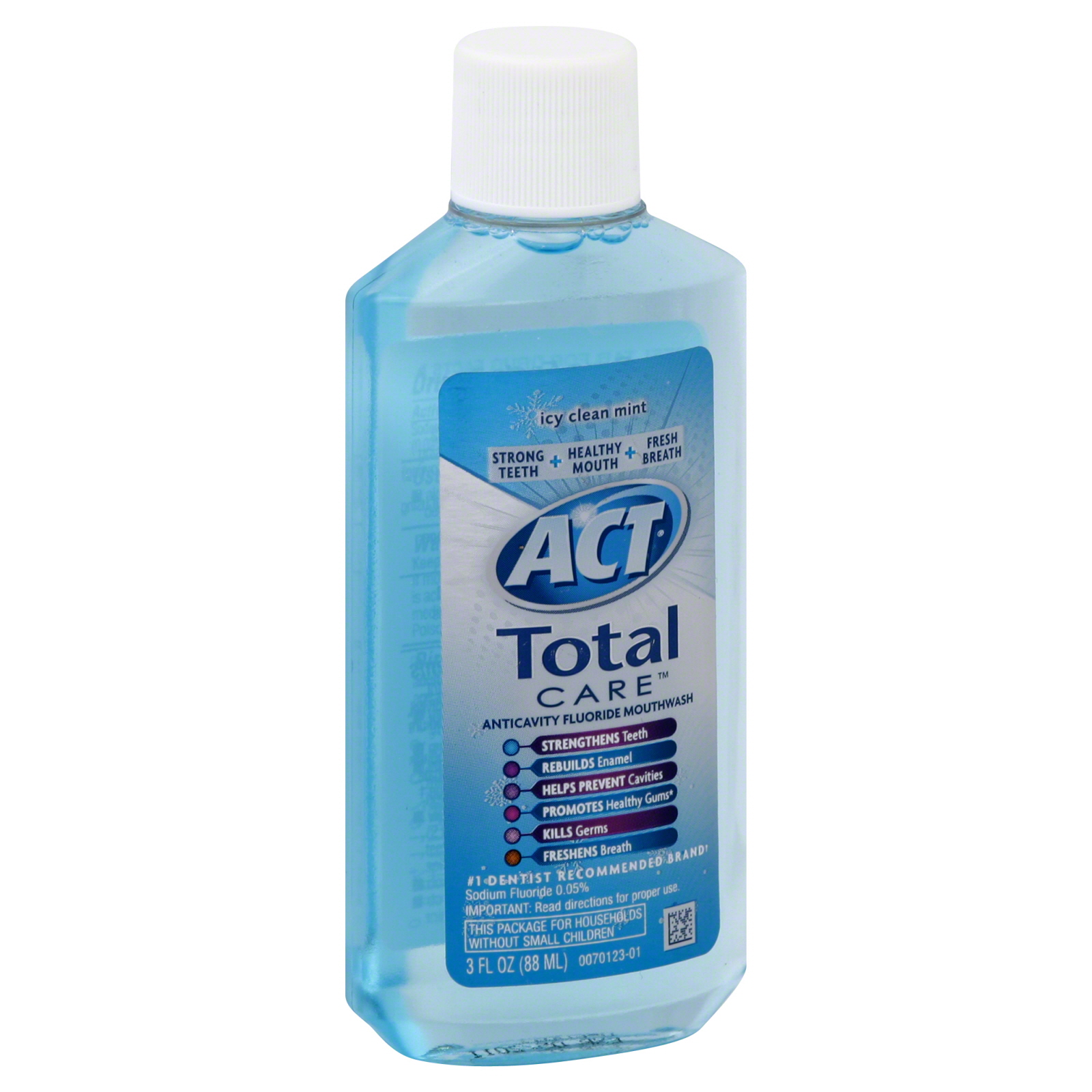 Act Total Care Mouthwash, Anticavity Fluoride, Icy Clean Mint, 3 fl oz (88 ml)
