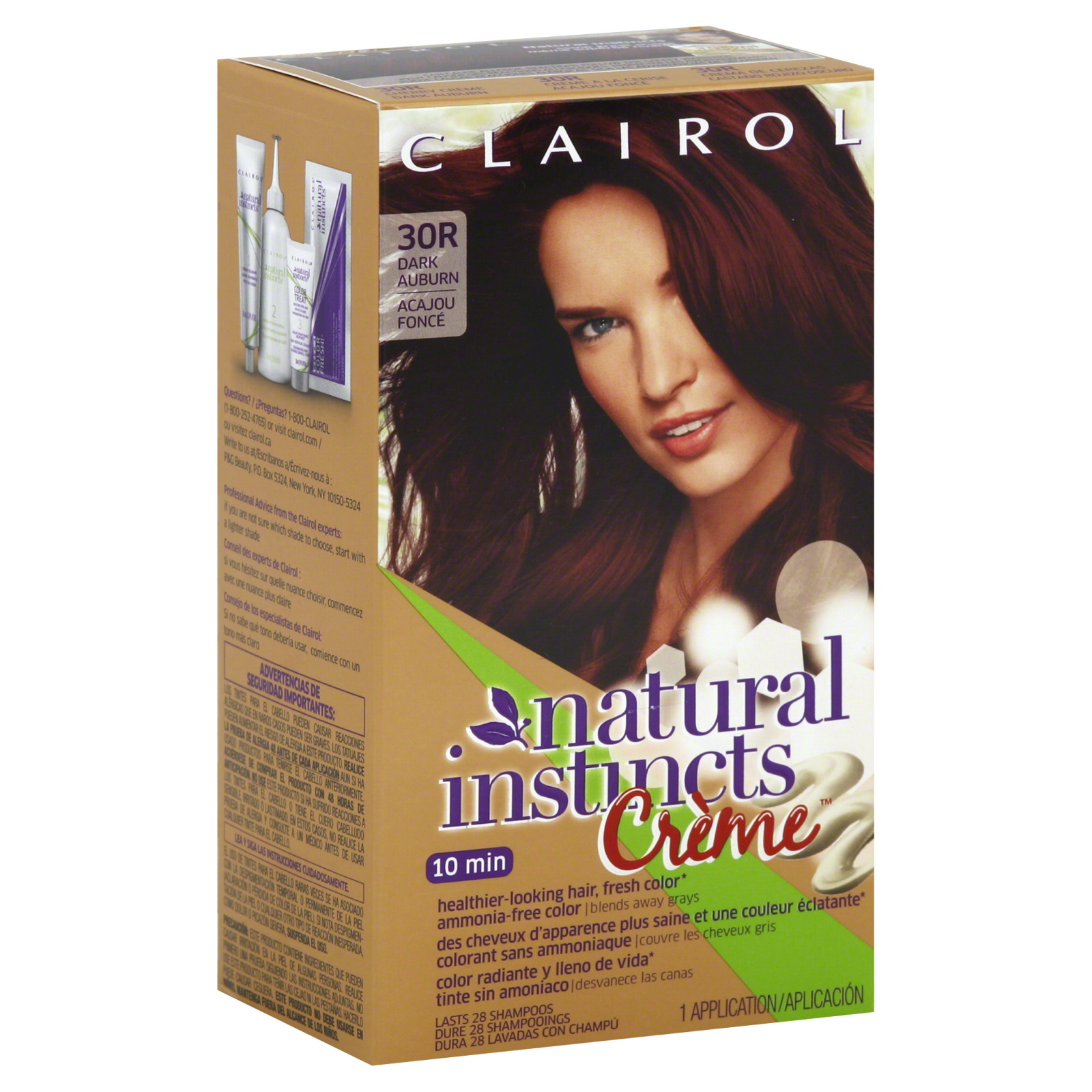 Clairol Natural Instincts Rich Color Creme Non-Permanent Color, Rich Dark Auburn 30R, 1 application