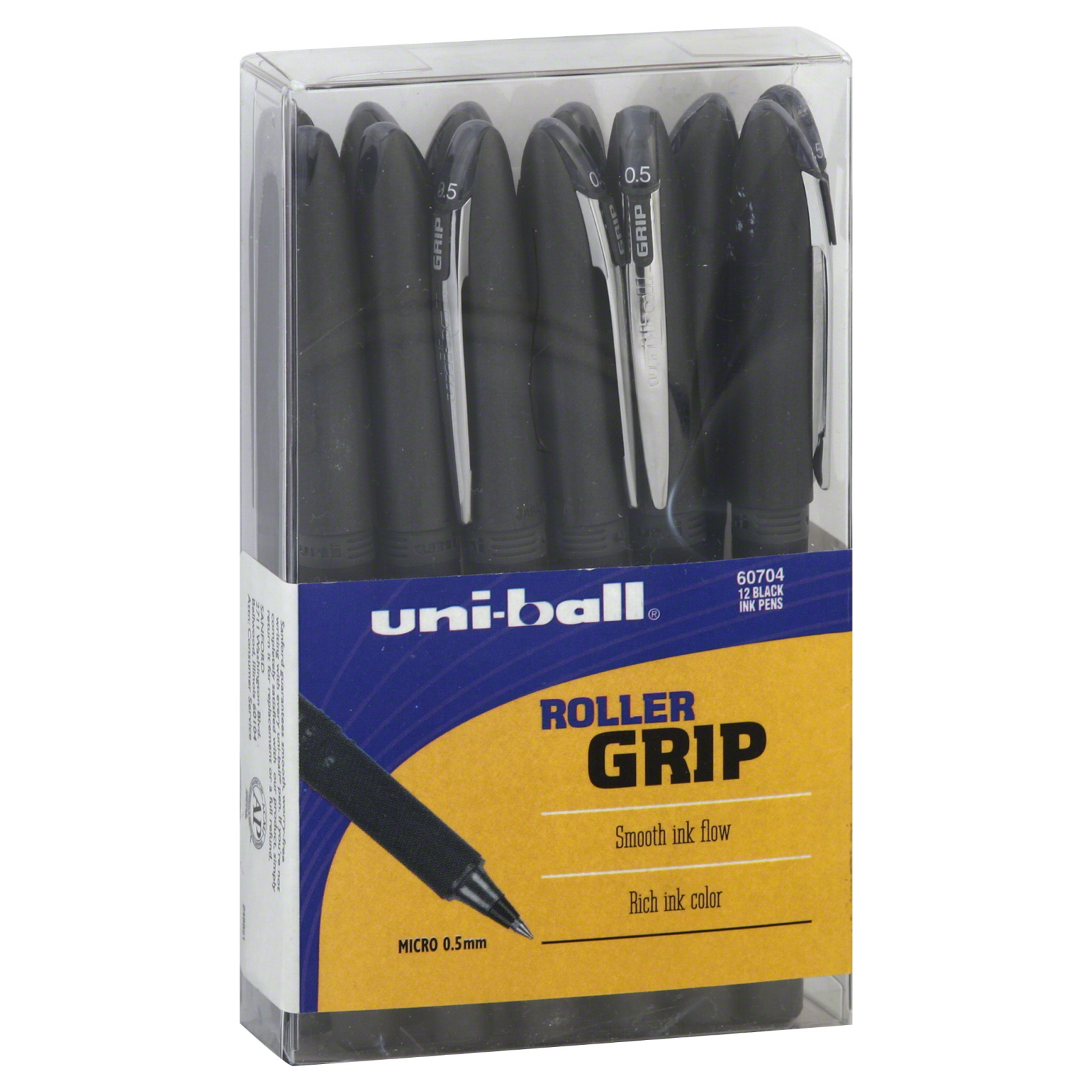 uniball SAN60704 Grip Roller Ball Pen, Black Ink, Micro, Dozen