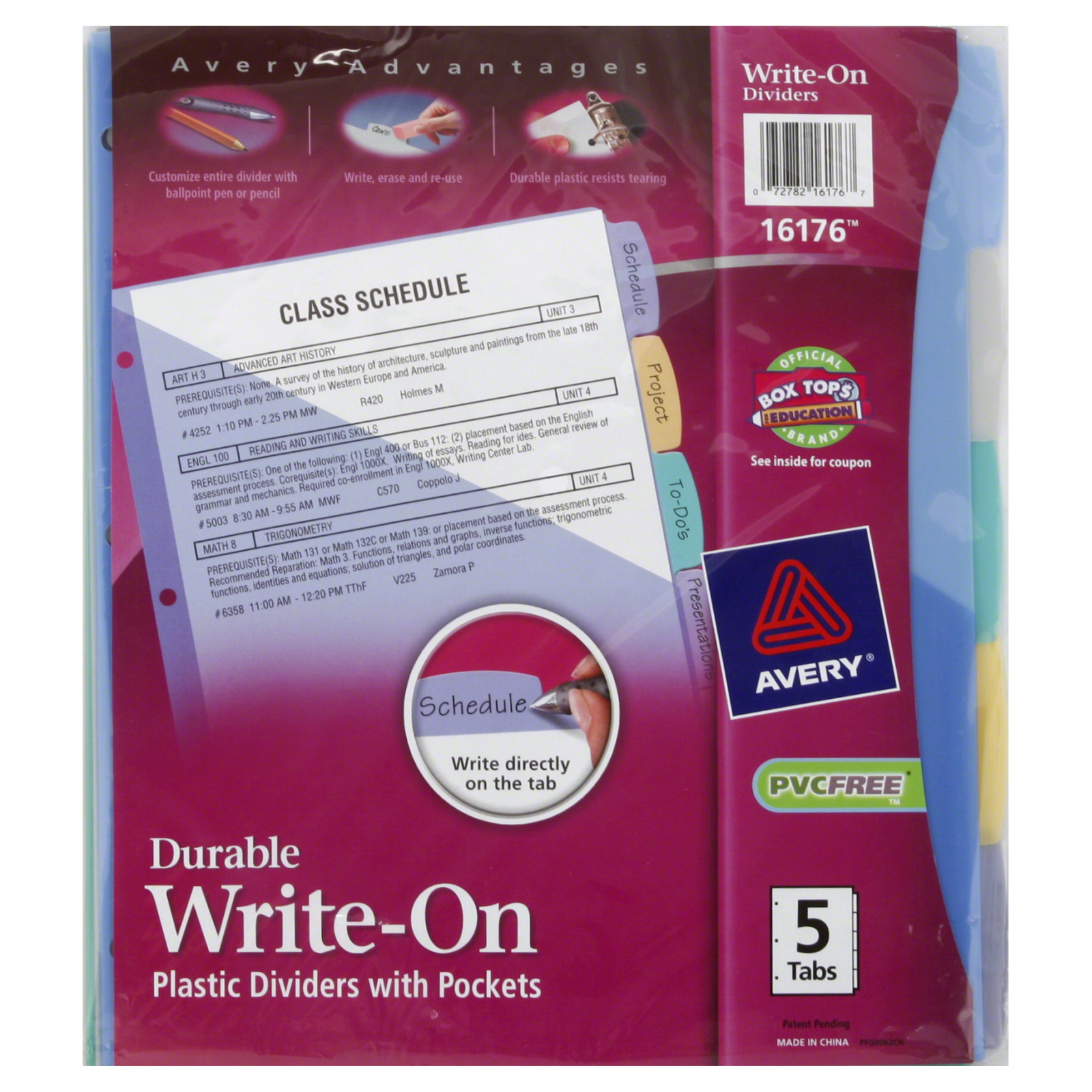 Avery 2033119 Advantages Dividers, Plastic, with Pockets, Write-On, 5 dividers