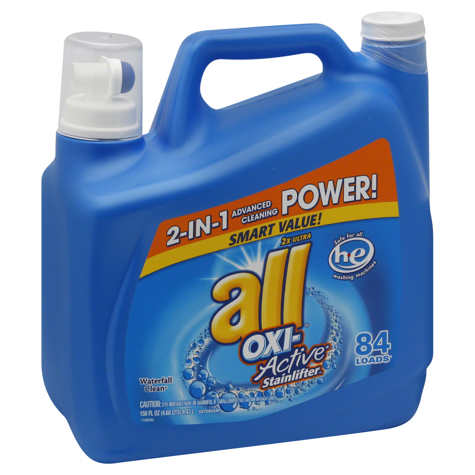 All Oxy-Active Stainlifters Laundry Detergent 2X Ultra Waterf Clean 150 fl oz (4.68 qt) 4.43 lt
