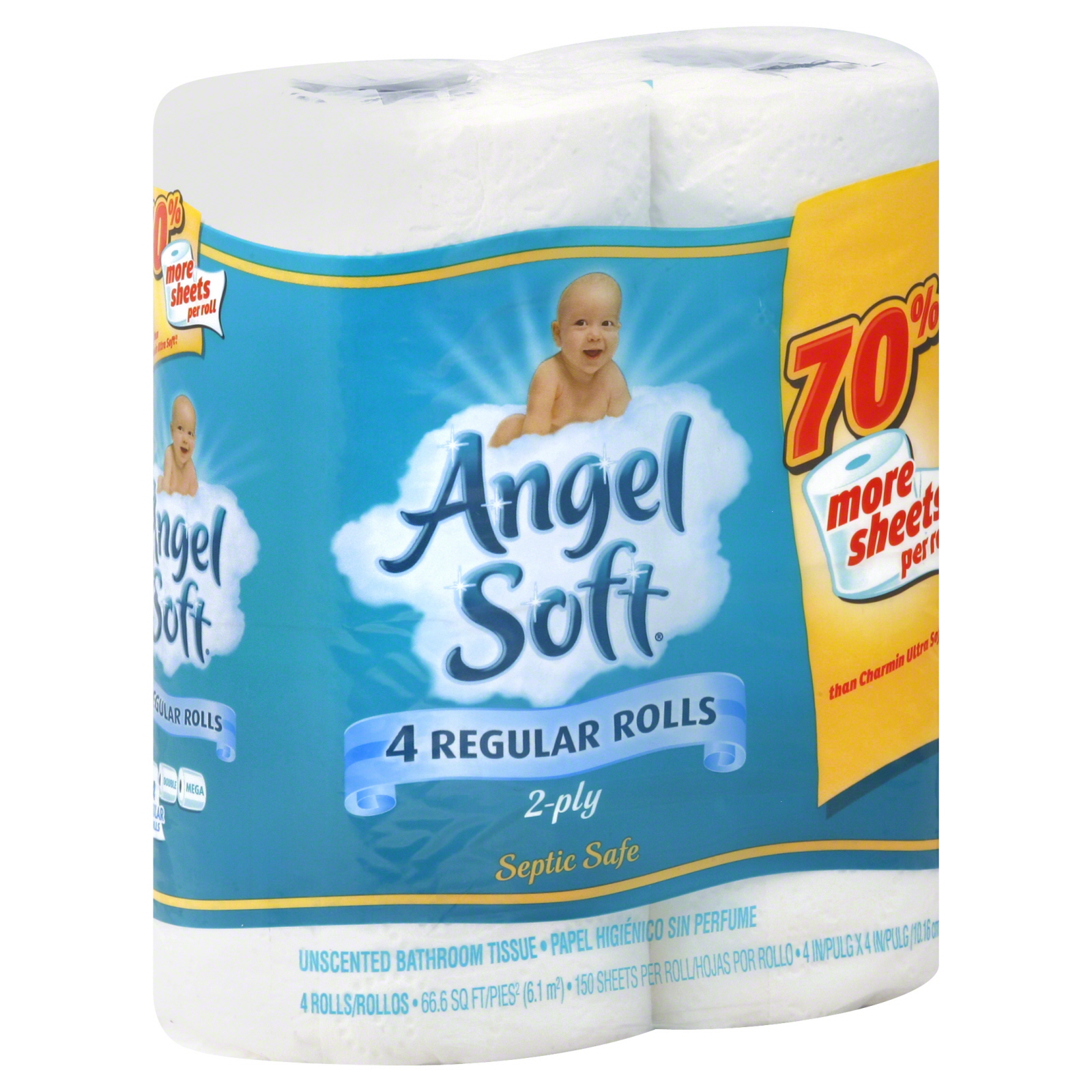 Angel Soft Bathroom Tissue, Regular Rolls, Unscented, 2-Ply, 4 rolls