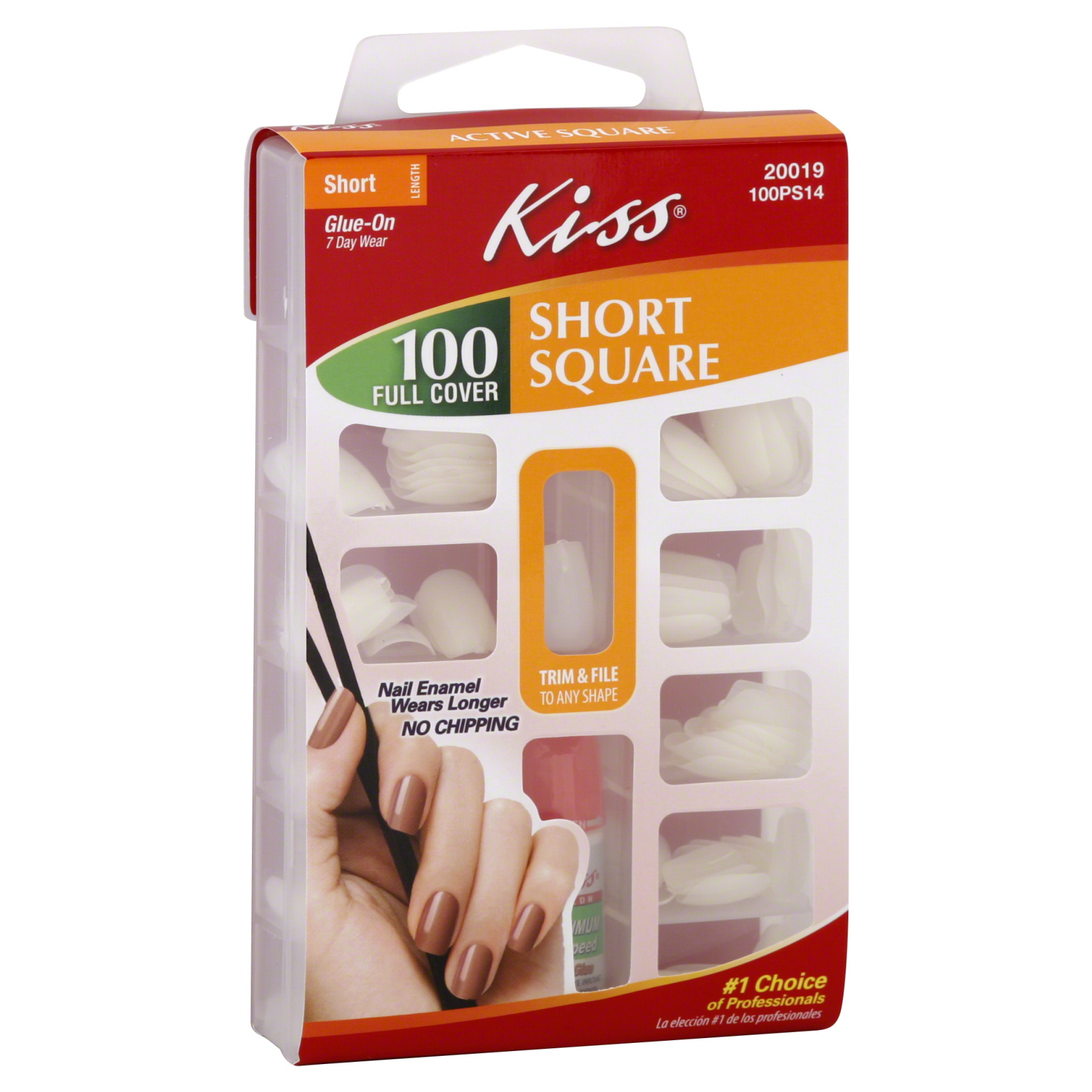 Kiss Nail Kit, Short Square, Short Length, 100 Ct