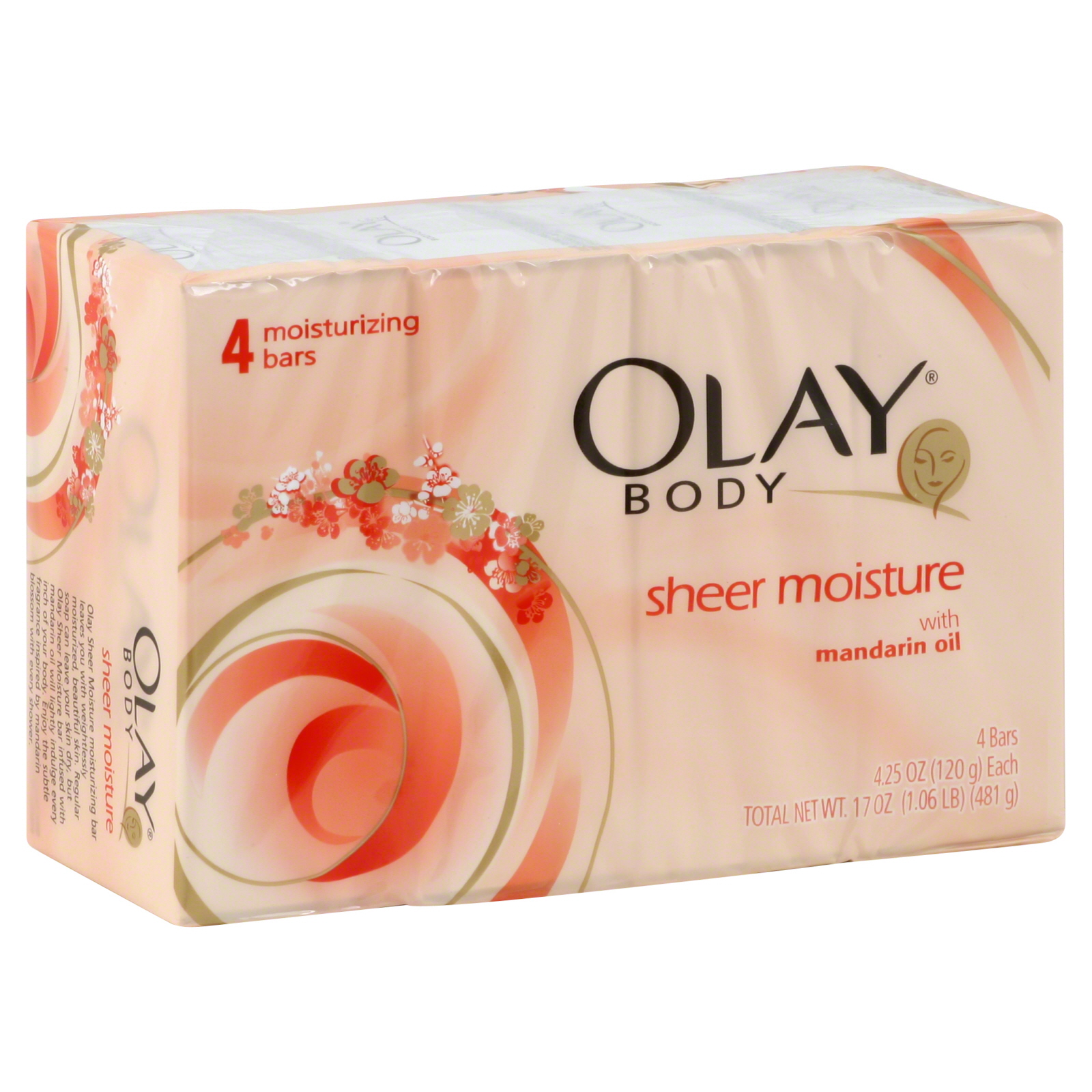 Olay Body Moisturizing Bars, Sheer Moisture, with Mandarin Oil, 4 - 4.25 oz (120 g) bars [17 oz (1.06 lb) 481 g]