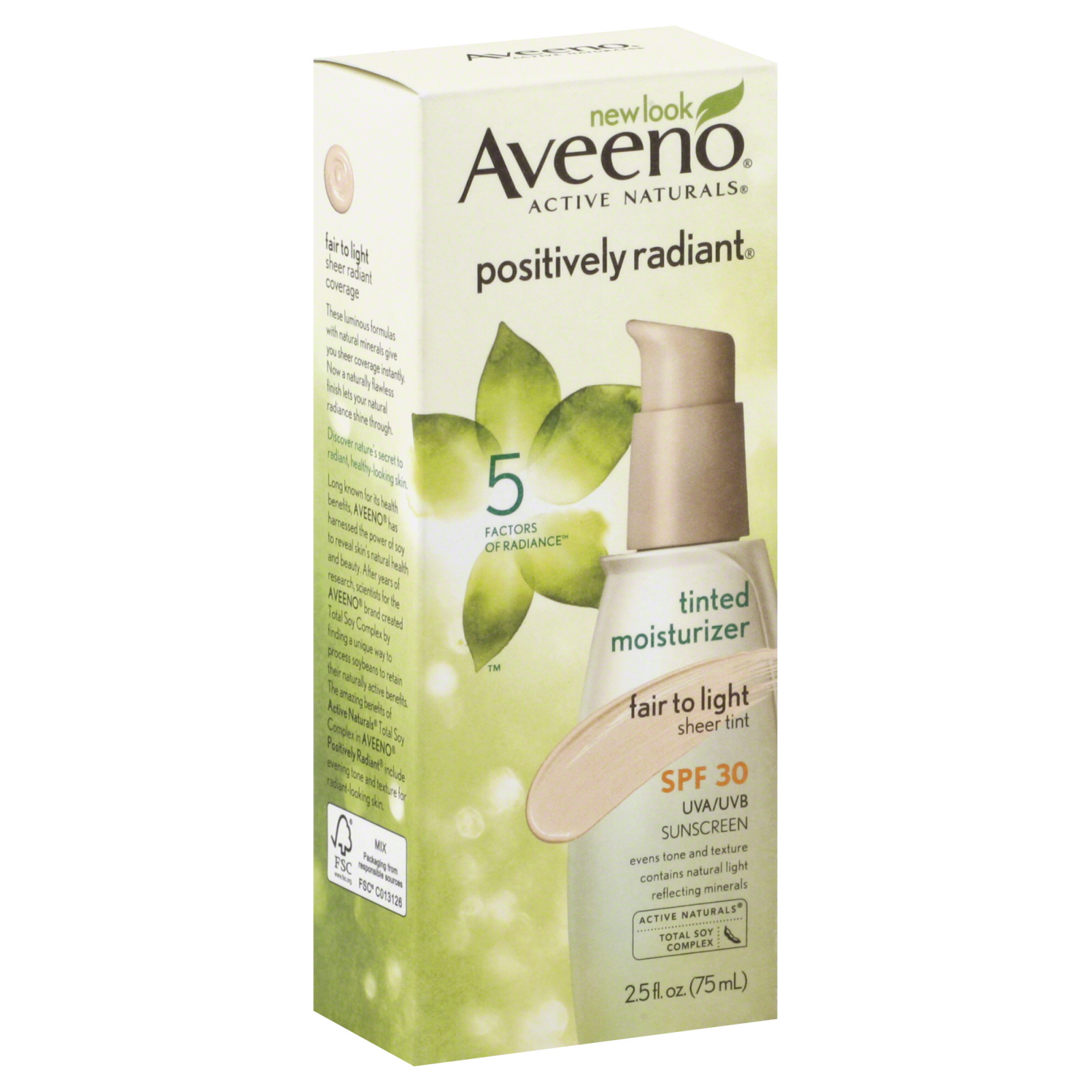 Aveeno Active Naturals Positively Radiant Tinted Moisturizer, Fair to Light Sheer Tint 2.5 fl oz (75 ml)