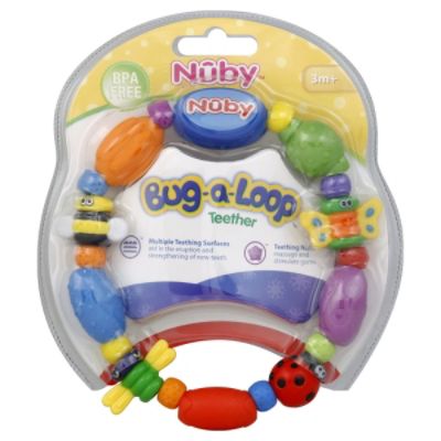 Nuby Teether, Bug-A-Loop, 3M+, 1 teether Nuby Teether, Bug-A-Loop, 3M+, 1 teether