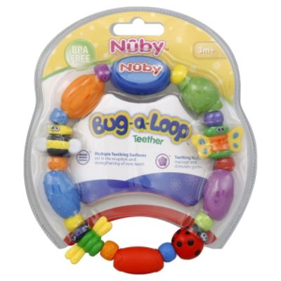 Nuby Teether, Bug-A-Loop, 3M+, 1 teether