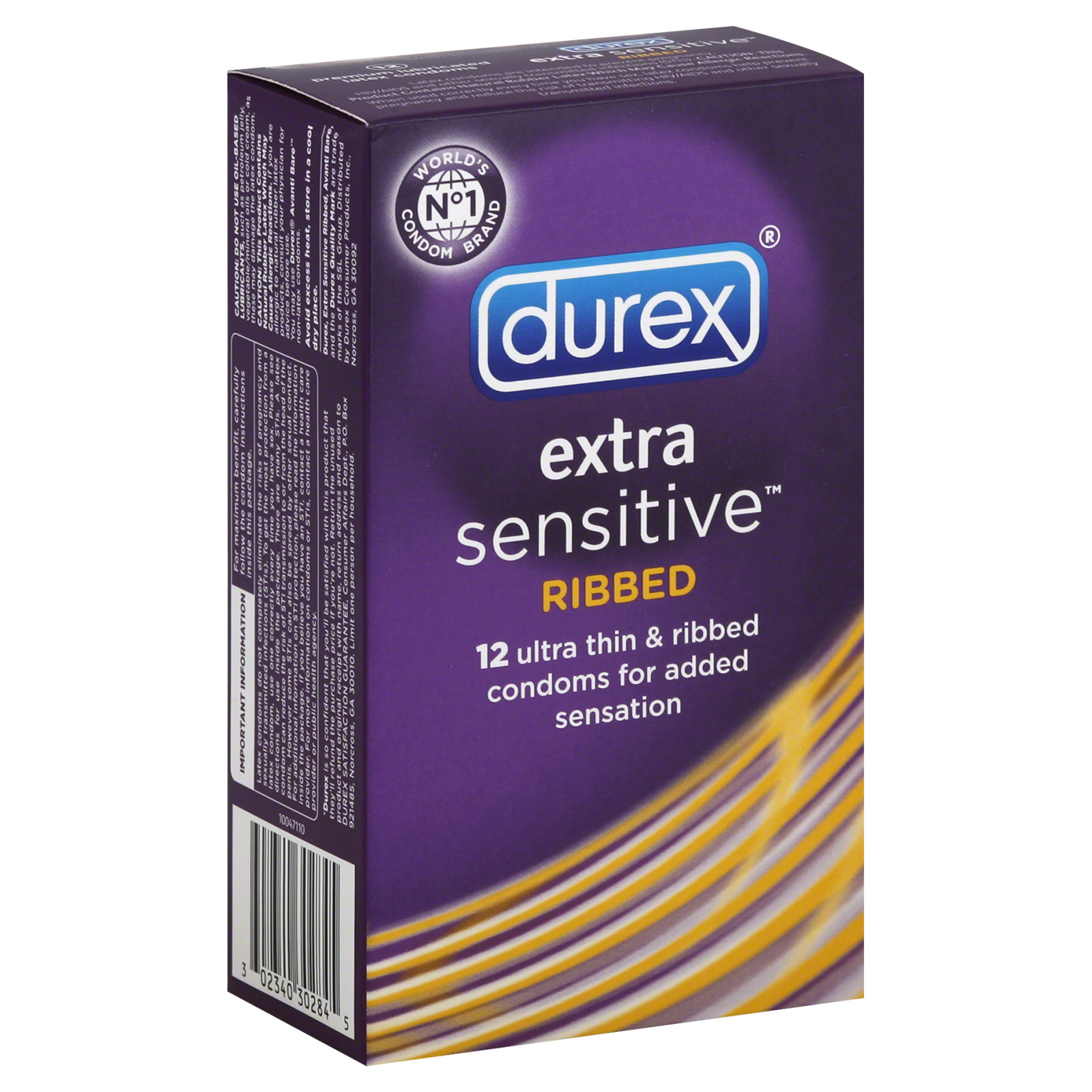 Durex Extra Sensitive Condoms, Premium Lubricated Latex, Ribbed 12 condoms
