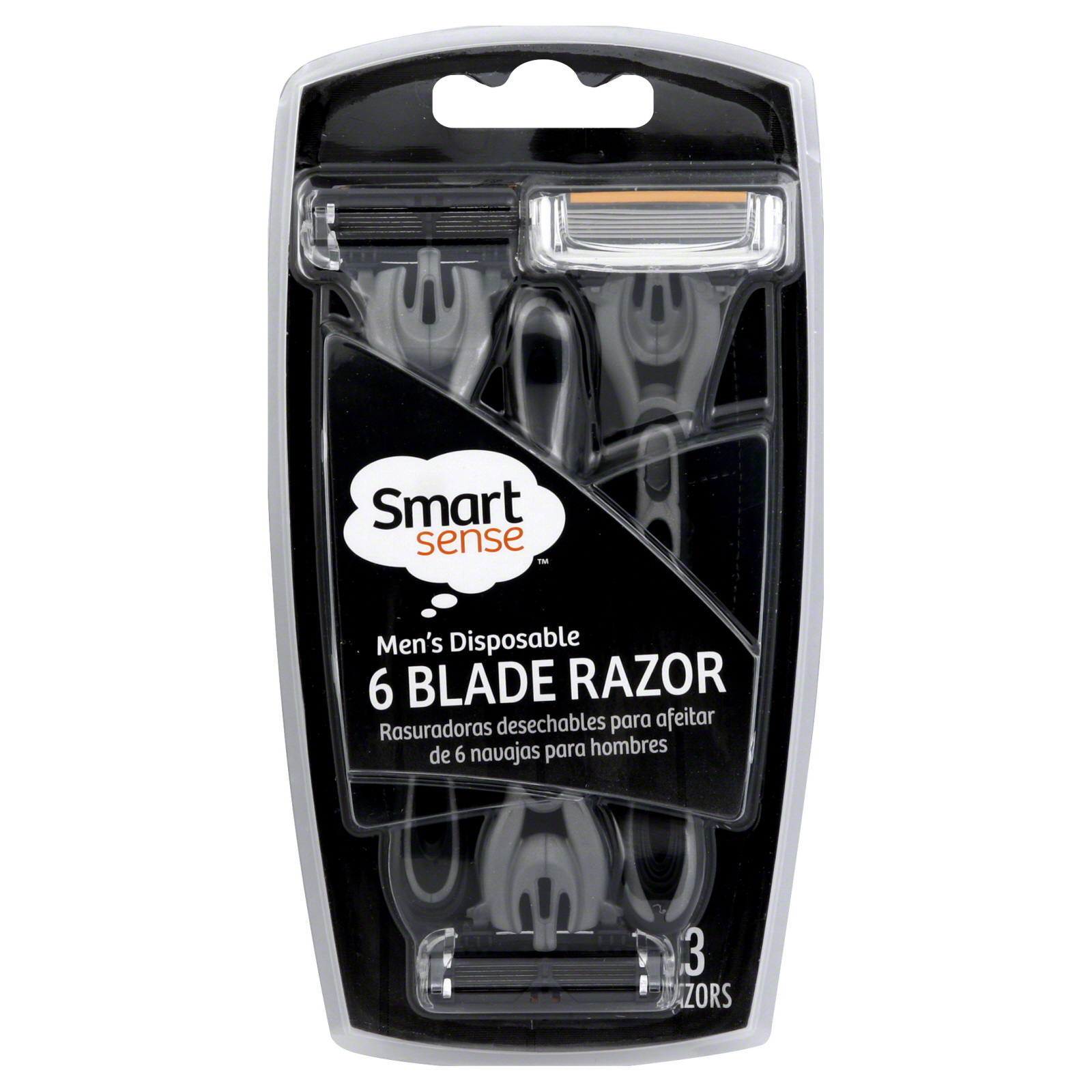 Smart Sense Razor, 6 Blade, Men's Disposable, 3 razors