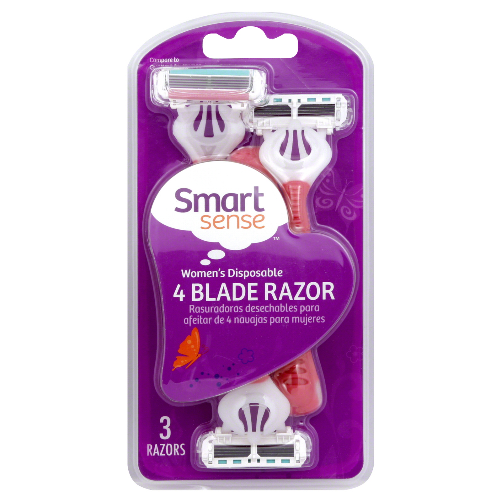 Smart Sense Razor, 4 Blade, Women's Disposable, 3 razors