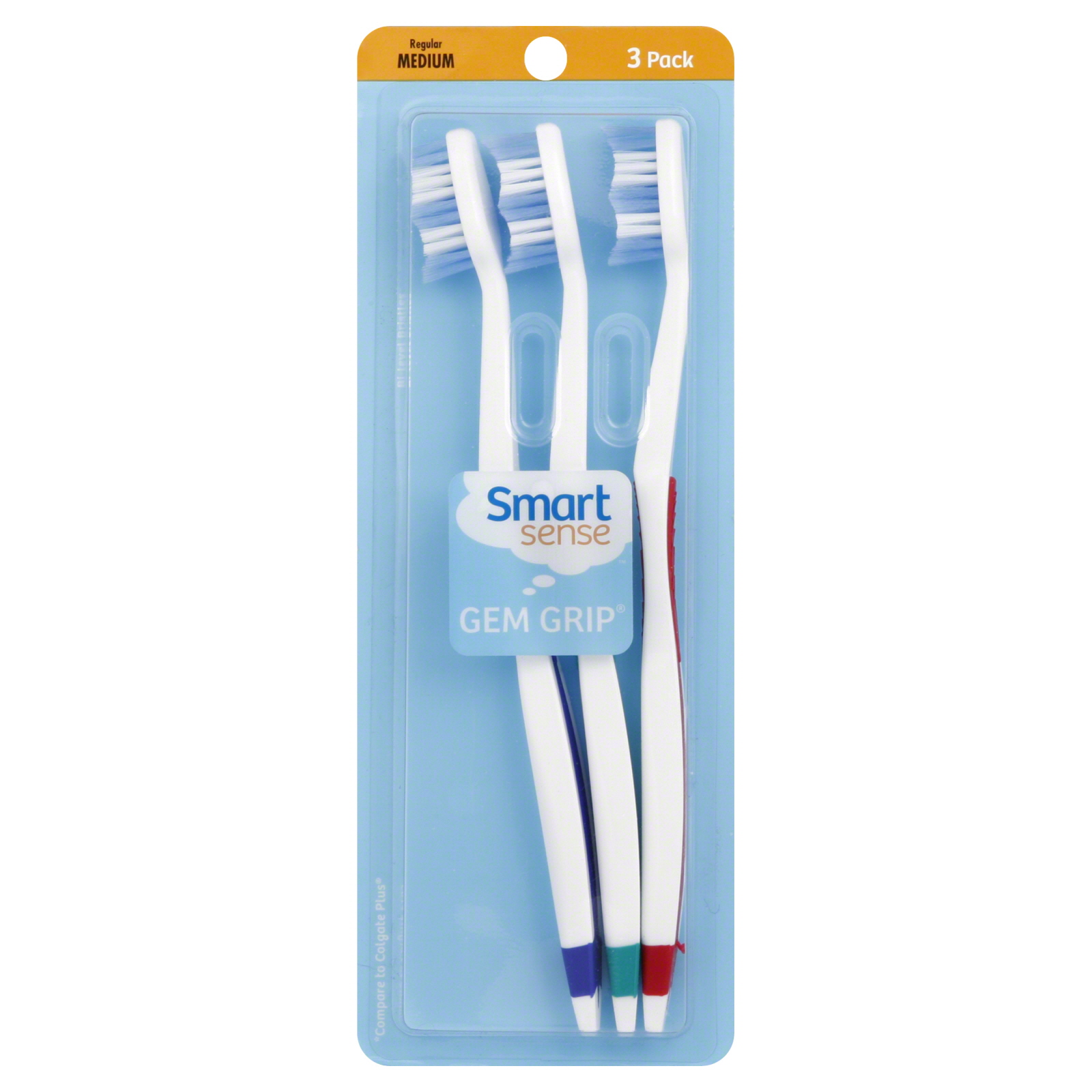 Smart Sense Gem Grip Toothbrushes, Regular, Medium, 3 pack