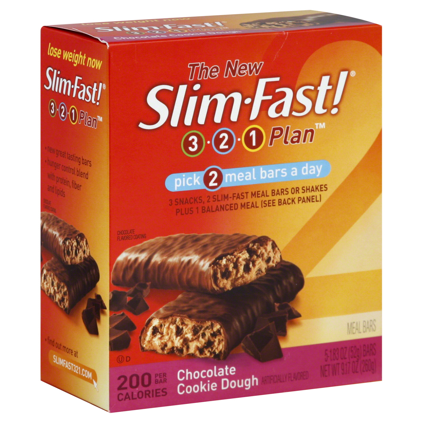 Slim-Fast 3, 2, 1 Plan Meal Bars, Chocolate Cookie Dough 5 - 1.83 oz (52 g) bars [9.17 oz (260 g)]