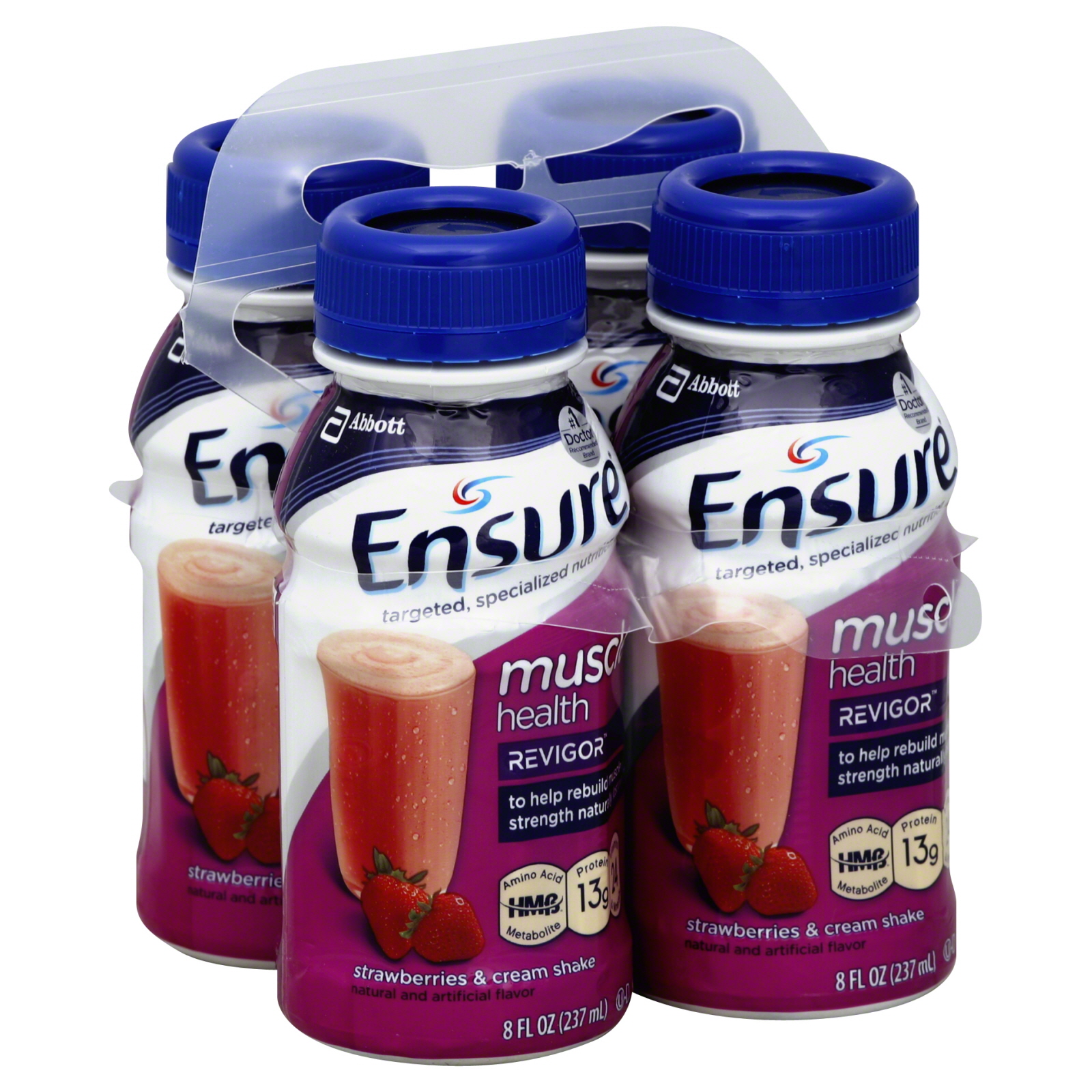 Ensure Shake, Strawberries & Cream, Muscle Health, 4 - 8 fl oz (237 ml) bottles