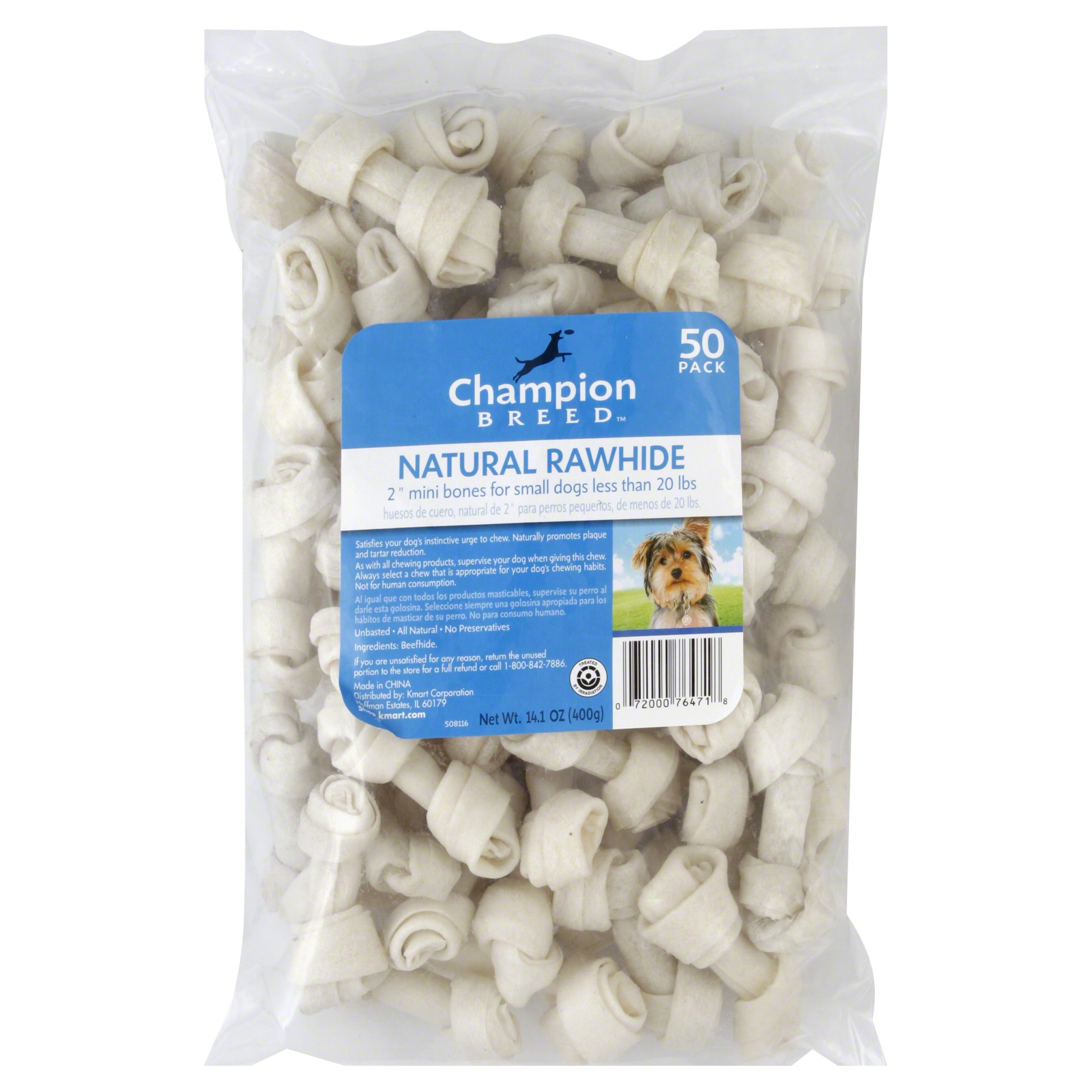 Champion Breed Natural Rawhide Mini Bones For Small Dogs 50-Count Bag