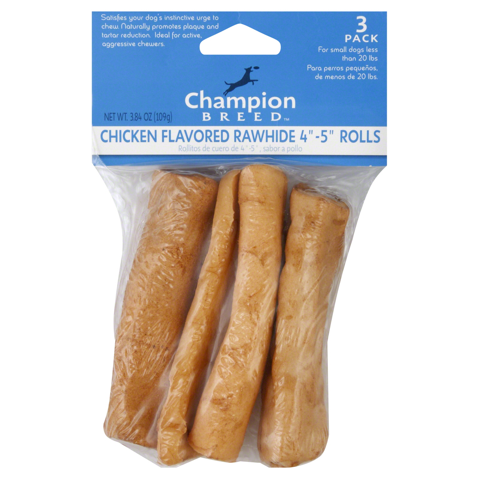 Champion Breed Chicken Flavored Rawhide Rolls 4"-5" 3-Pack