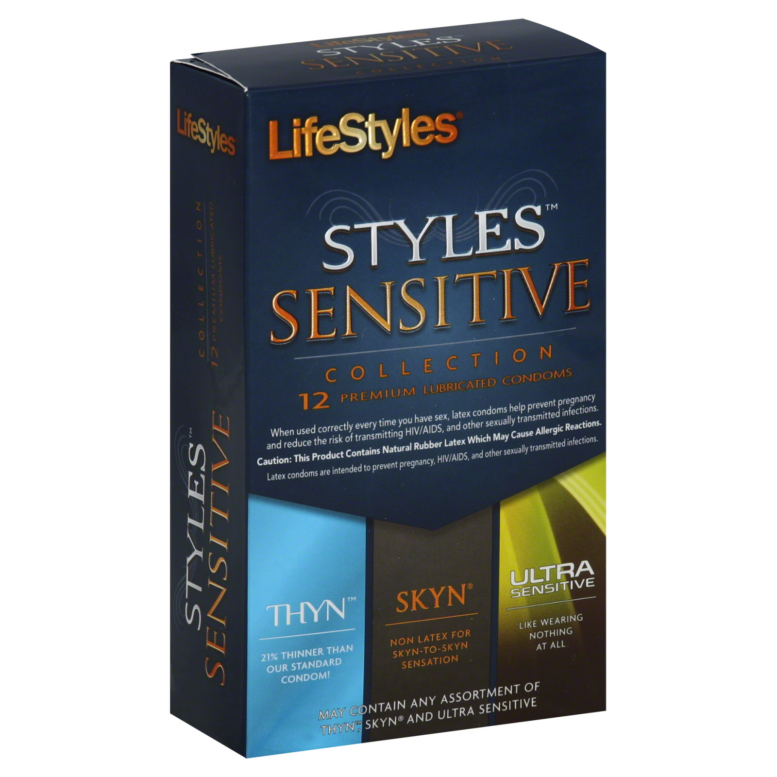 LifeStyles  Condoms, Premium Lubricated, Sensitive Collection, Thyn, Skyn, Ultra Sensitive, 12 condoms