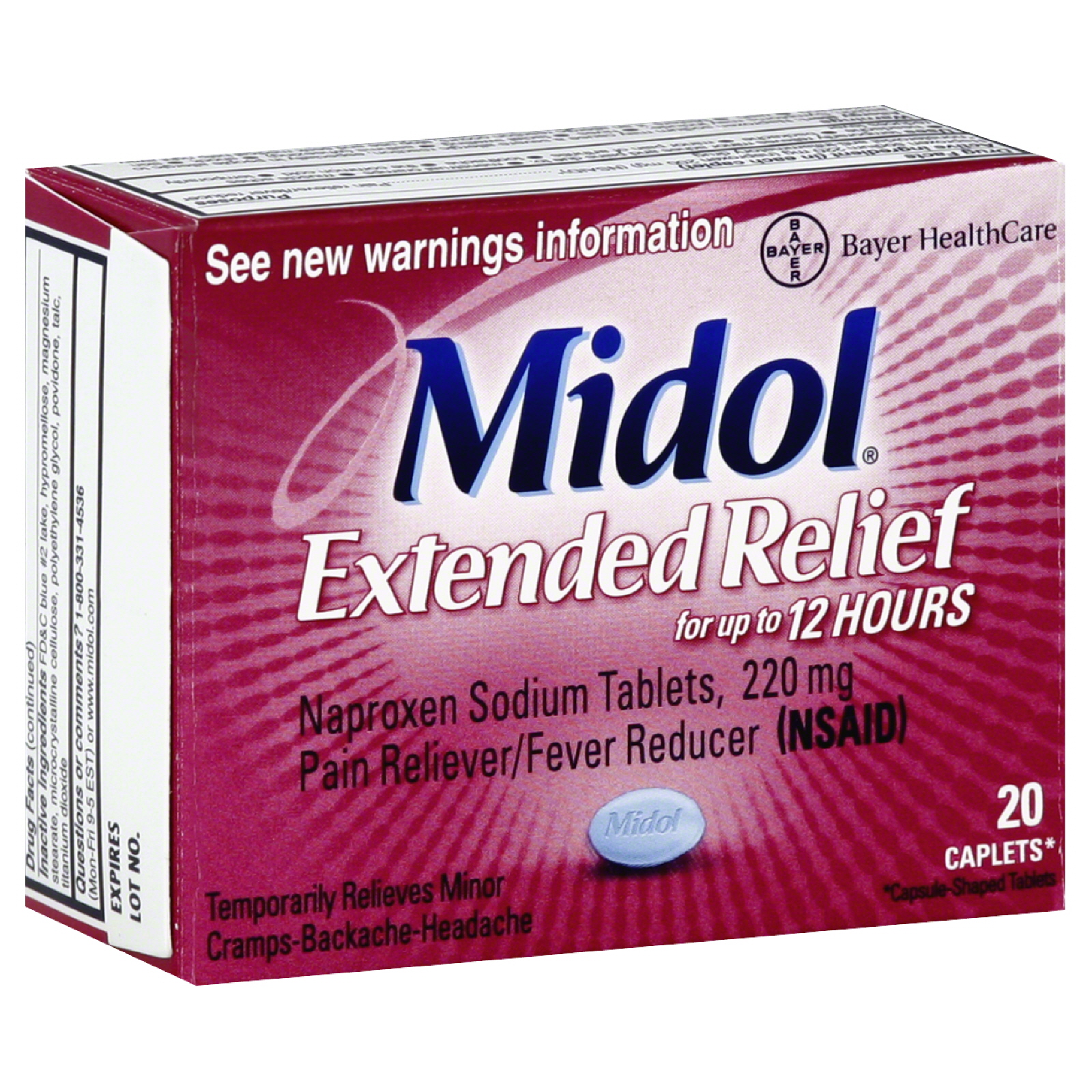 Midol Fever Reducer/Pain Reliever, Extended Relief, Caplets 20 caplets