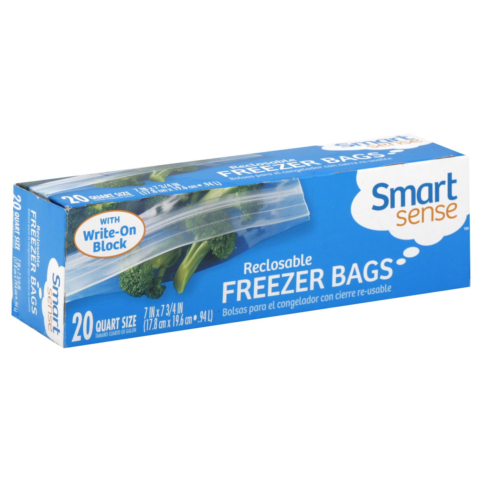 Smart Sense Reclosable Freezer Bags, Quart Size 20ct