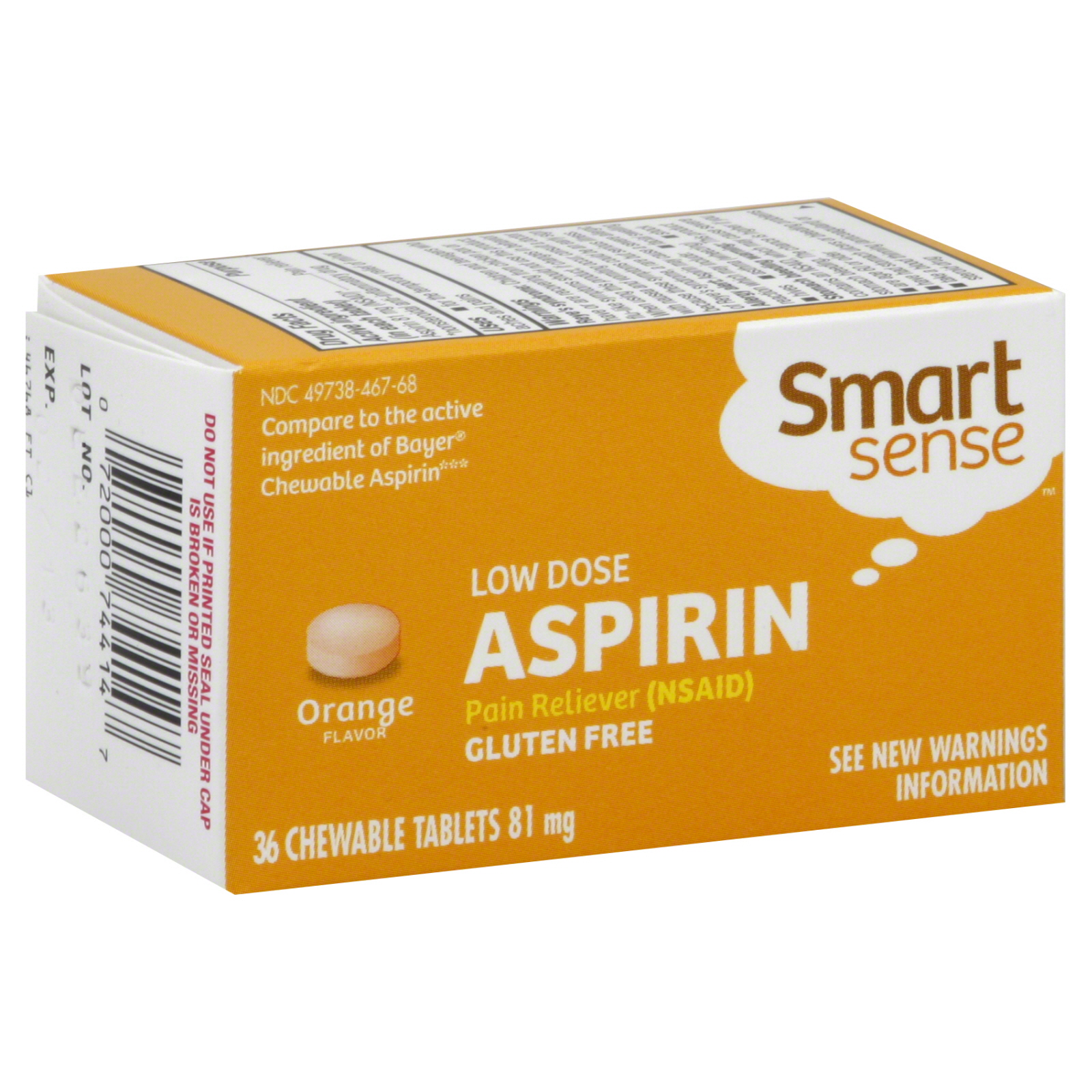 Smart Sense Aspirin, Low Dose, 81 mg, Orange Flavor Chewable Tablets, 36 tablets
