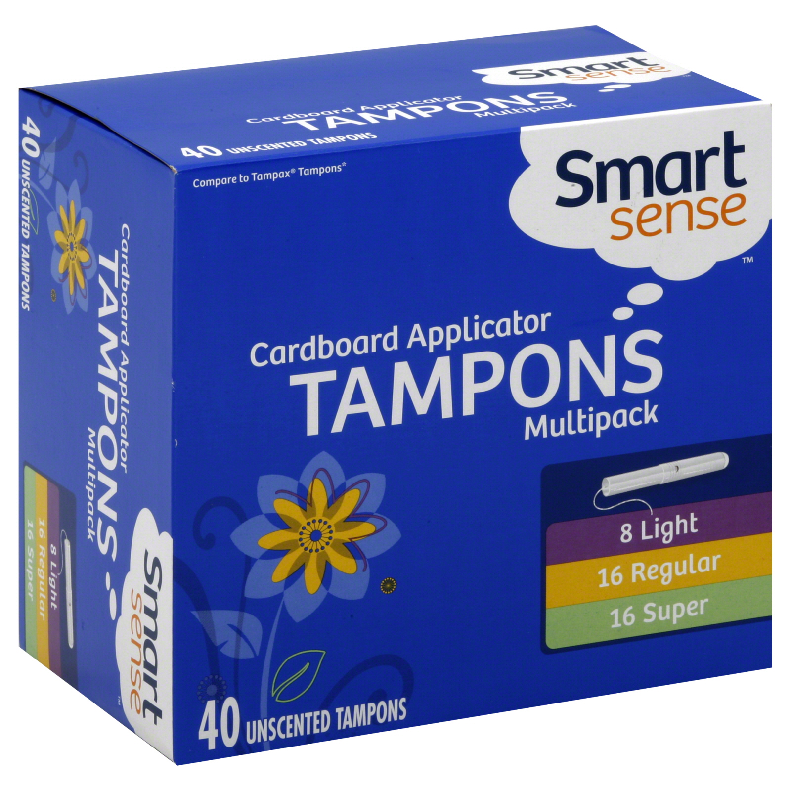 Smart Sense Tampons, Cardboard Applicator, Multi Pack, Unscented, 40 tampons