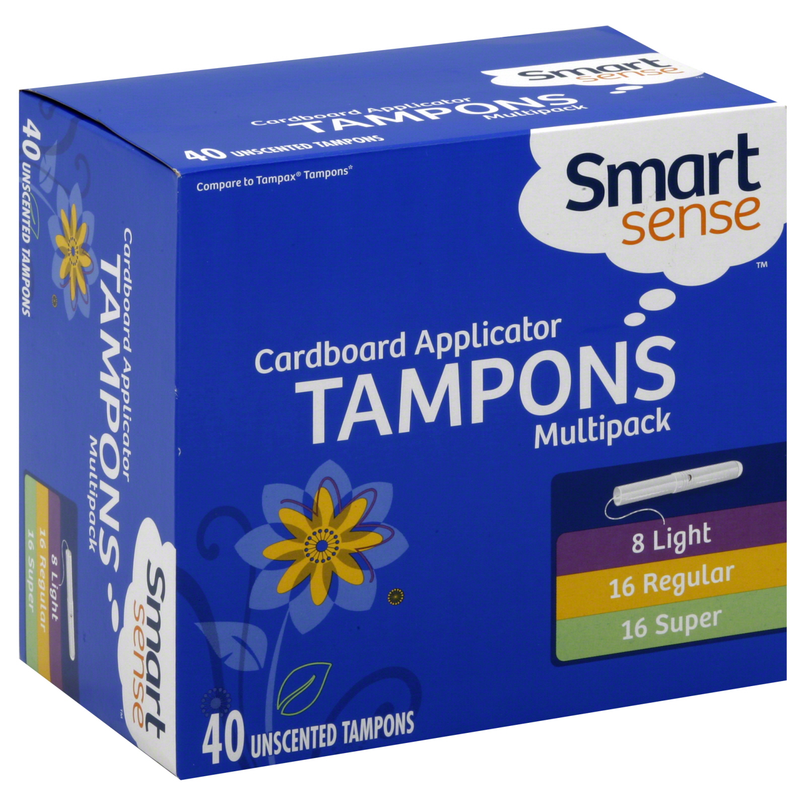 Smart Sense Tampons, Cardboard Applicator, Multi Pack, Unscented, 40