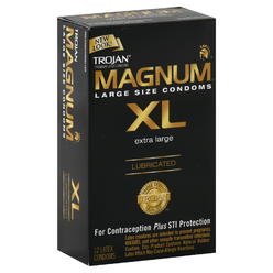Trojan Magnum XL Condoms, Premium Latex, Extra Large Size, Lubricated, 12 condoms