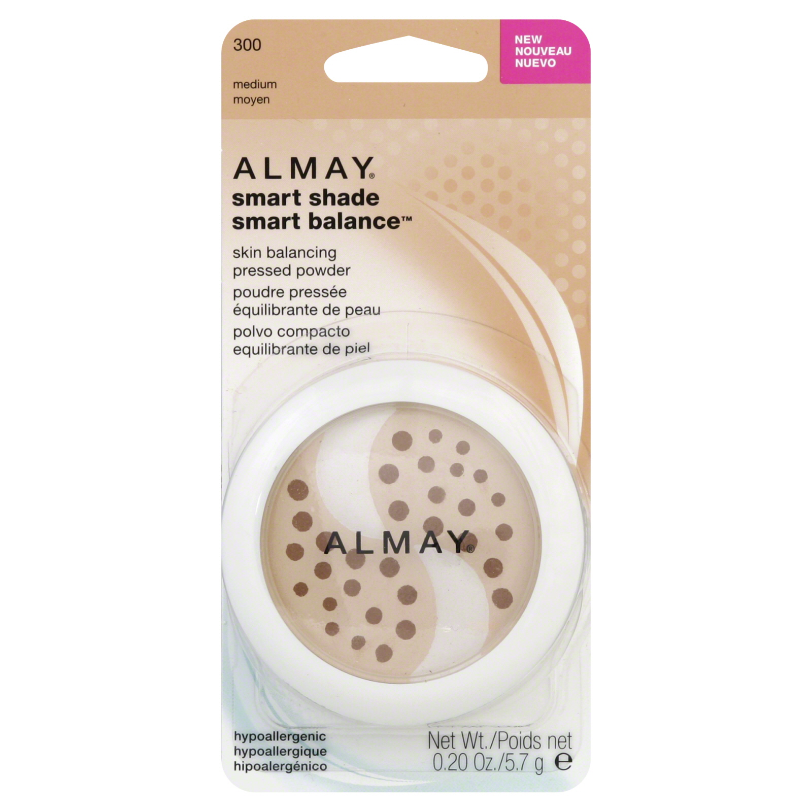 Almay Smart Shade Smart Balance Pressed Powder, Skin Balancing, Medium 300, 0.20 oz (5.7 g)