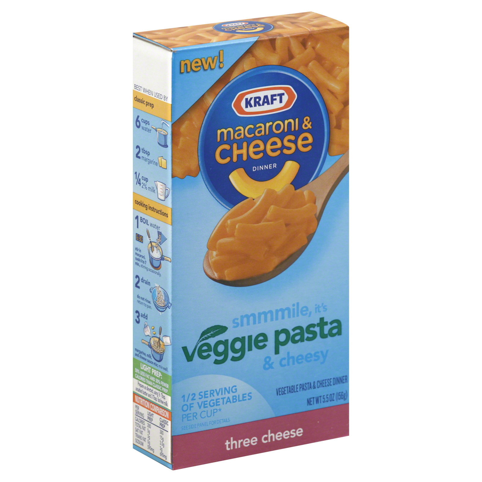Kraft Macaroni & Cheese Dinner,  Vegetable Pasta, Three Cheese, 5.5 oz