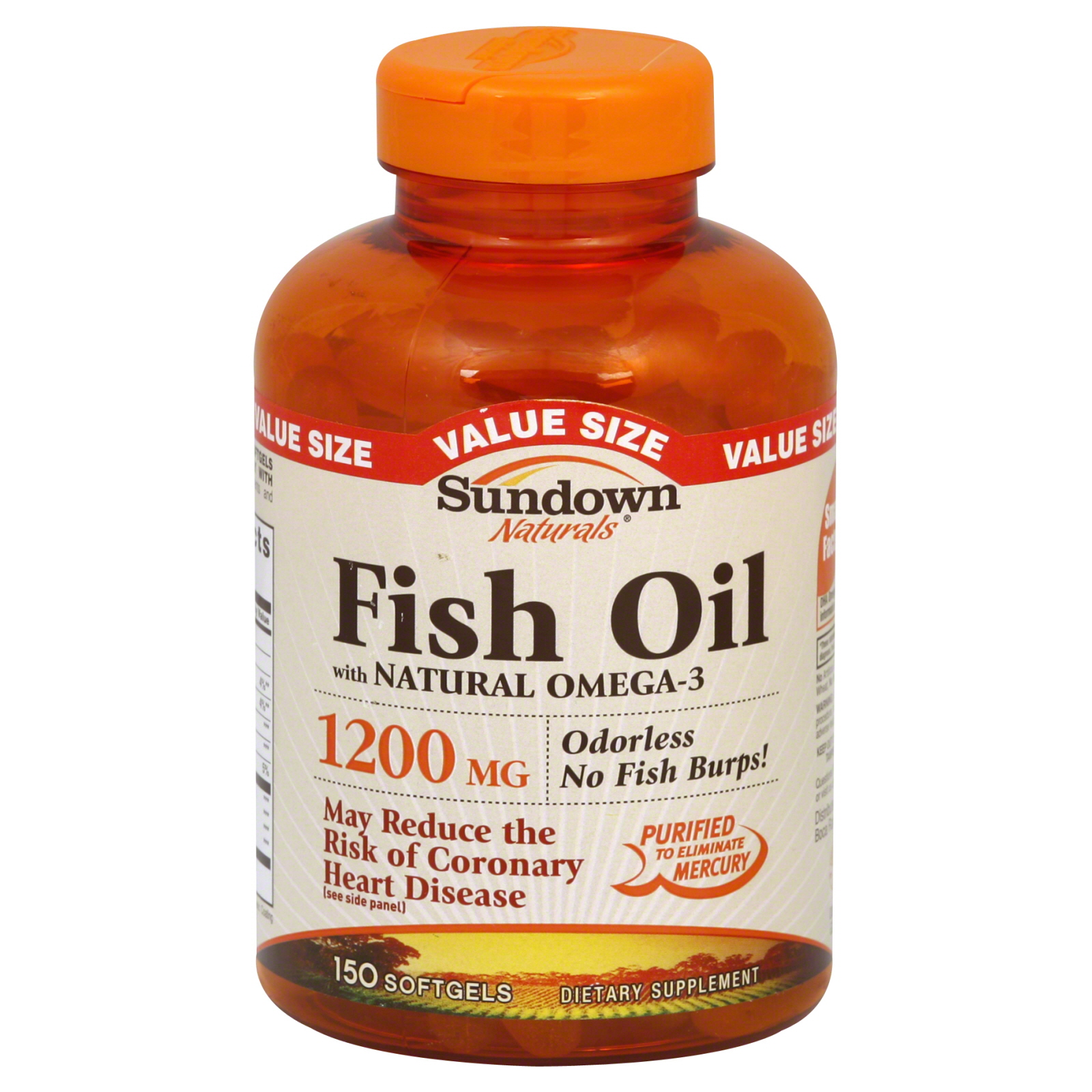 Sundown Fish Oil, Extra Strength, 1200 mg, with Natural Omega-3, 150 Softgels, Value Size