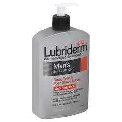 Lubriderm Mens 3-In-1 Lotion Enriched with Soothing Aloe for Body and Face, Non-Greasy Post Shave Moisturizer with Light Fragran