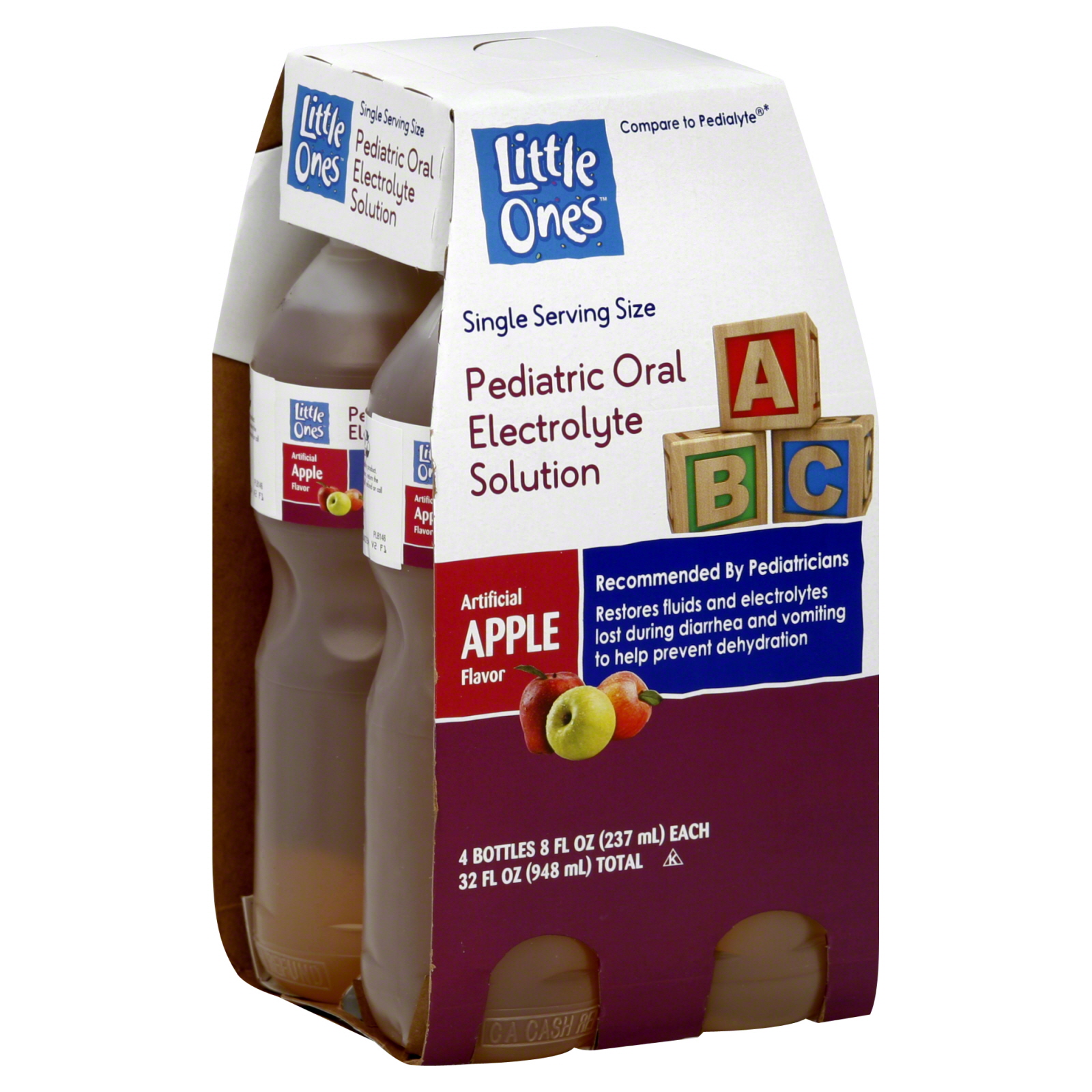 Little Ones Electrolyte Solution, Pediatric Oral, Apple Flavor 4 - 8 fl oz (237 ml) bottles [32 fl oz (948 ml)]